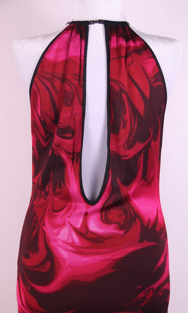 S/S 2001 Gucci by Tom Ford Pink Liquid Magma Print Stretch Knit Halter Dress For Sale 6