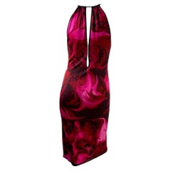 S/S 2001 Gucci by Tom Ford Pink Liquid Magma Print Stretch Knit Halter Dress