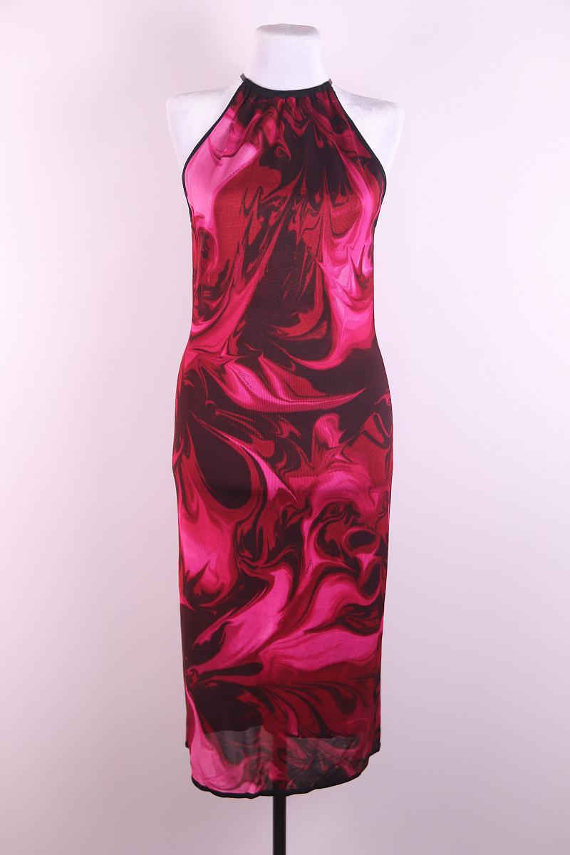 Women's S/S 2001 Gucci by Tom Ford Pink Liquid Magma Print Stretch Knit Halter Dress For Sale