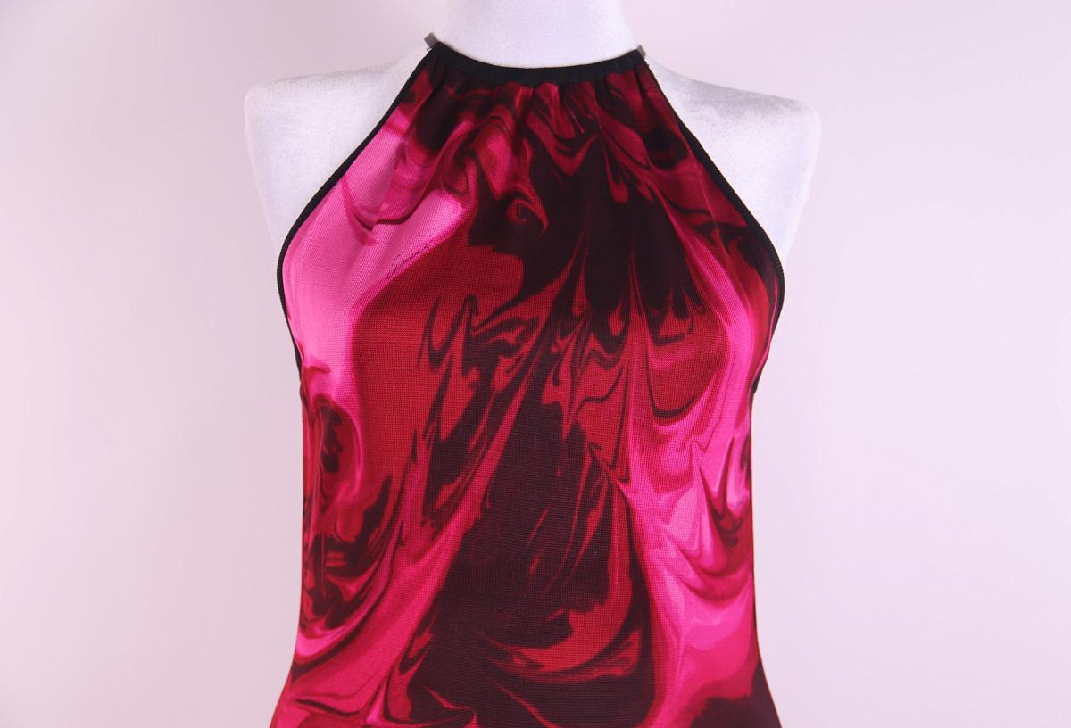 S/S 2001 Gucci by Tom Ford Pink Liquid Magma Print Stretch Knit Halter Dress For Sale 2