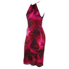 Used S/S 2001 Gucci by Tom Ford Pink Liquid Magma Print Stretch Knit Halter Dress