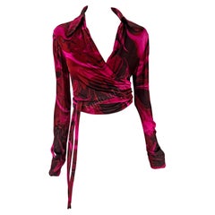 S/S 2001 Gucci by Tom Ford Pink Liquid Magma Print Wrap Blouse Crop Top