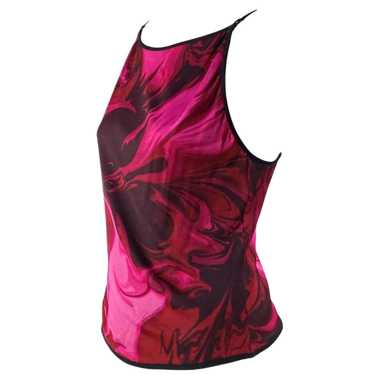 S/S 2001 Gucci by Tom Ford Pink Magma Print Backless Tank Top For Sale