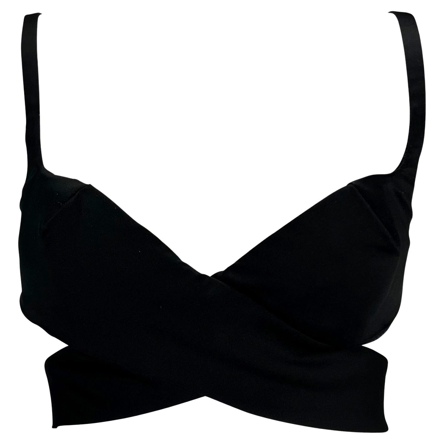 S/S 2001 Gucci by Tom Ford Runway Black Satin Crossover Bralette Top For Sale
