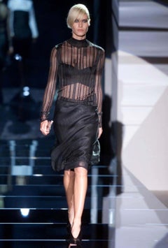 NWT S/S 2001 Gucci by Tom Ford Runway Black Satin Crossover Bralette Top