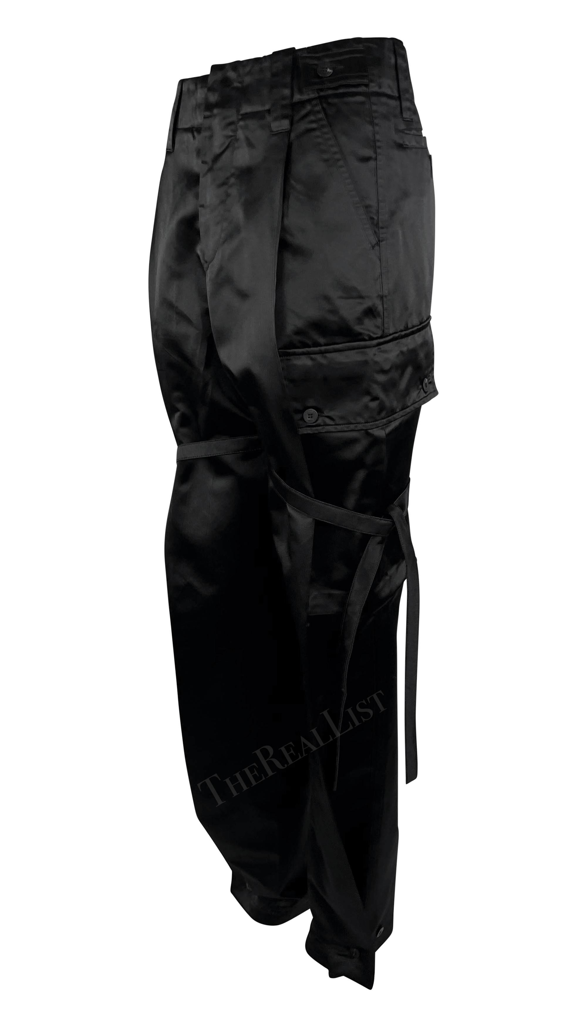 Women's S/S 2001 Gucci by Tom Ford Runway Black Satin Oversized Cargo Wide Leg Pants For Sale