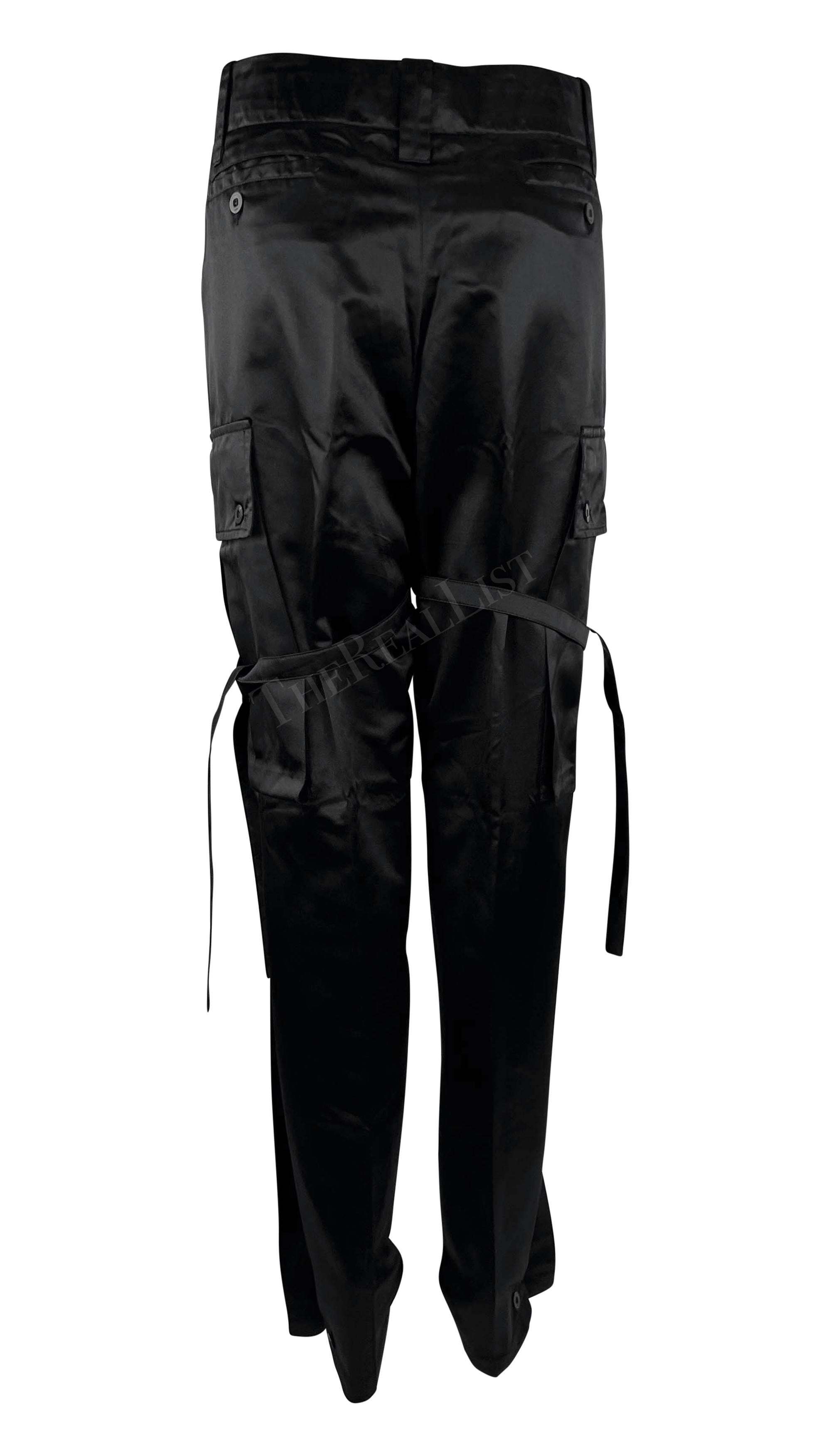 S/S 2001 Gucci by Tom Ford Runway Black Satin Oversized Cargo Wide Leg Pants For Sale 2