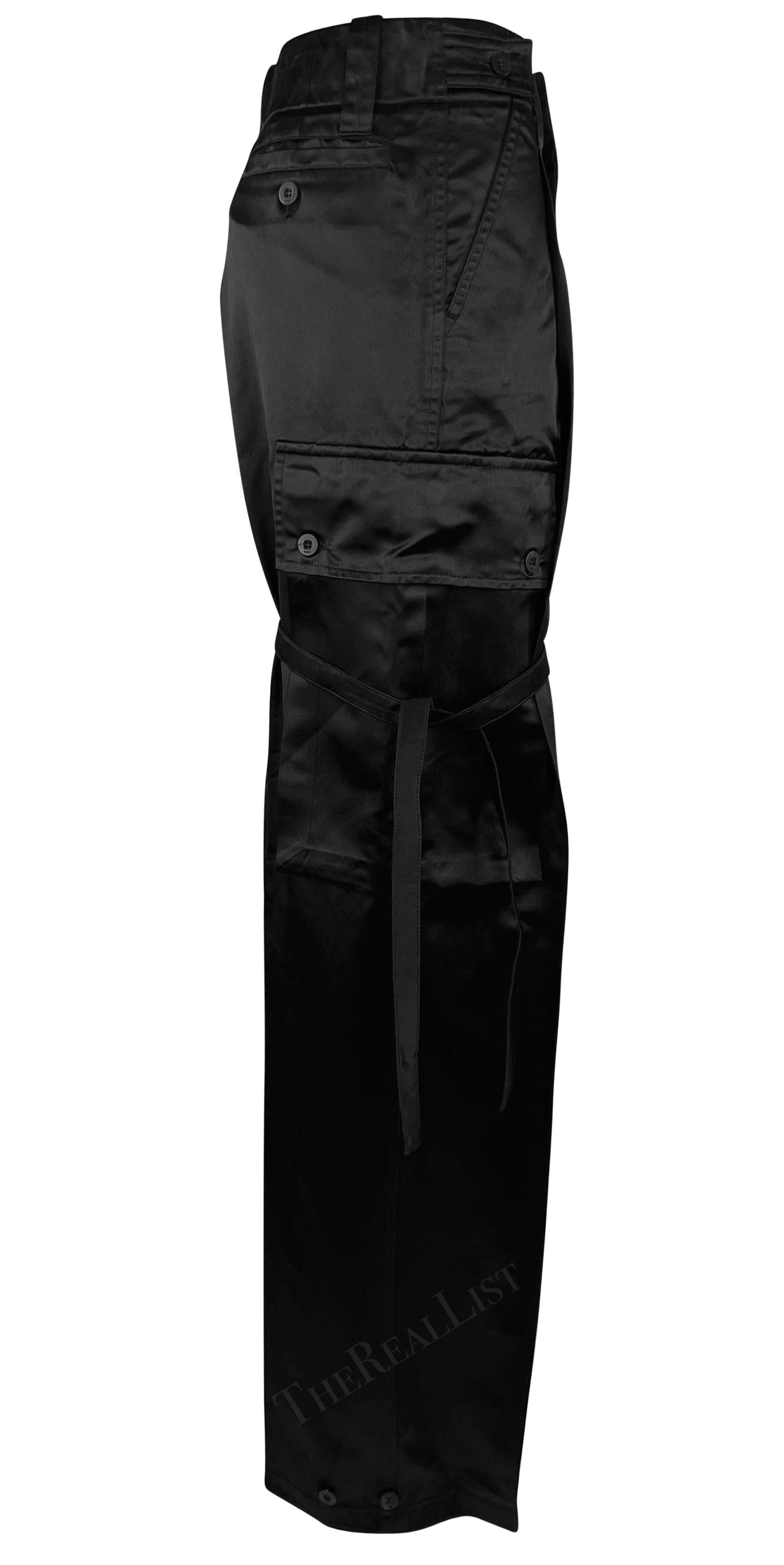 S/S 2001 Gucci by Tom Ford Runway Black Satin Oversized Cargo Wide Leg Pants For Sale 3