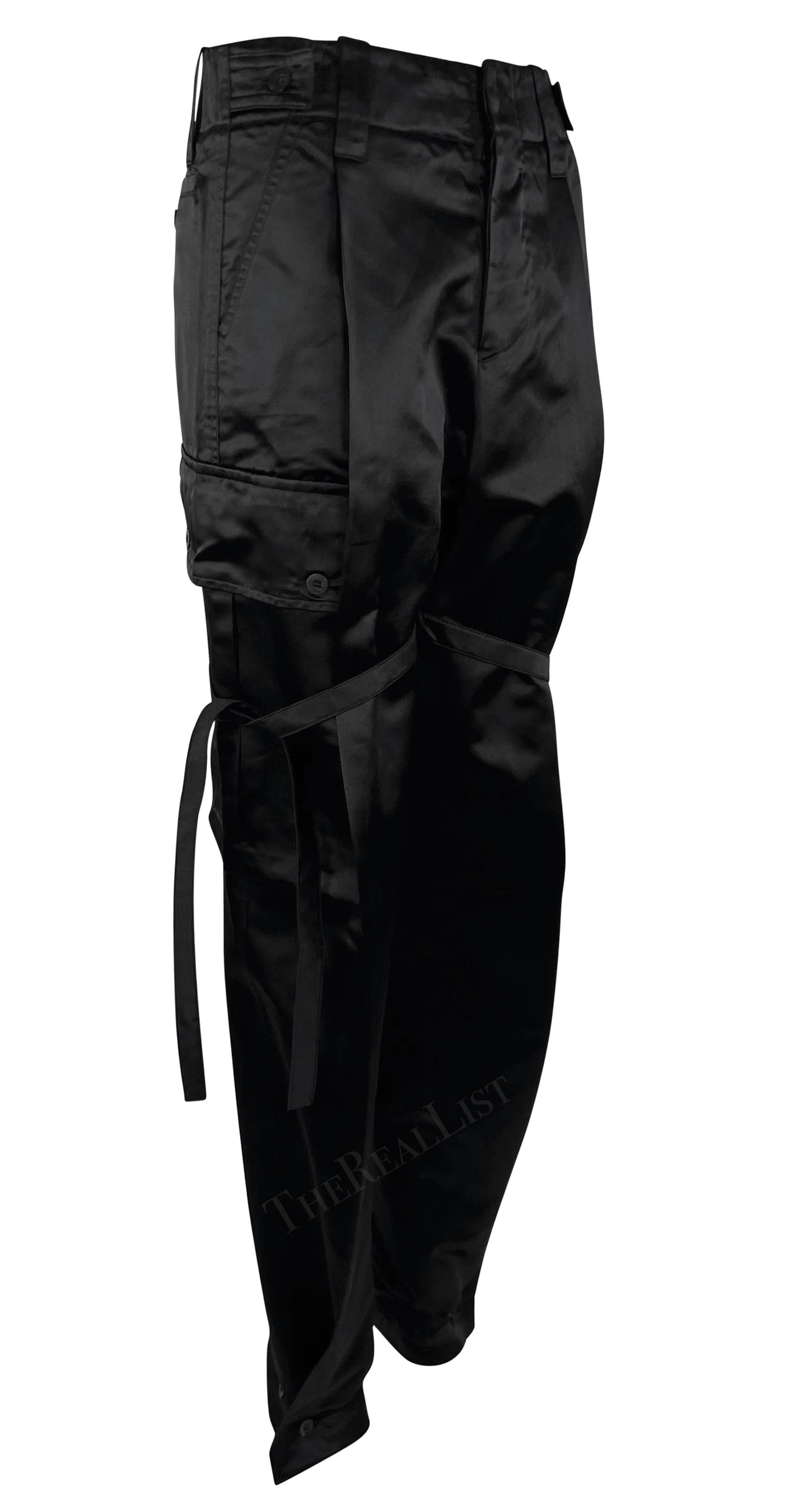 S/S 2001 Gucci by Tom Ford Runway Black Satin Oversized Cargo Wide Leg Pants For Sale 4