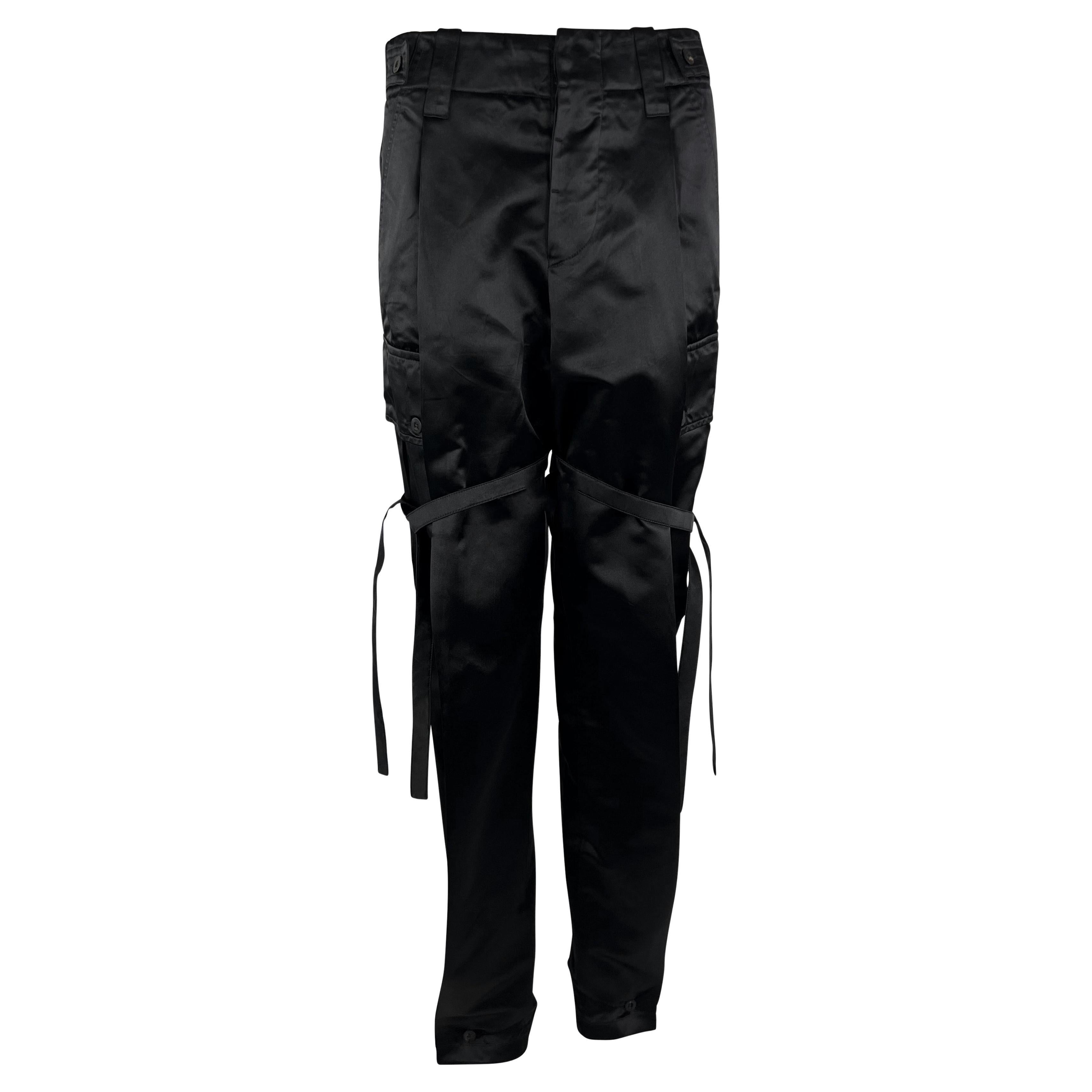 S/S 2001 Gucci by Tom Ford Runway Black Satin Oversized Cargo Wide Leg Pants For Sale