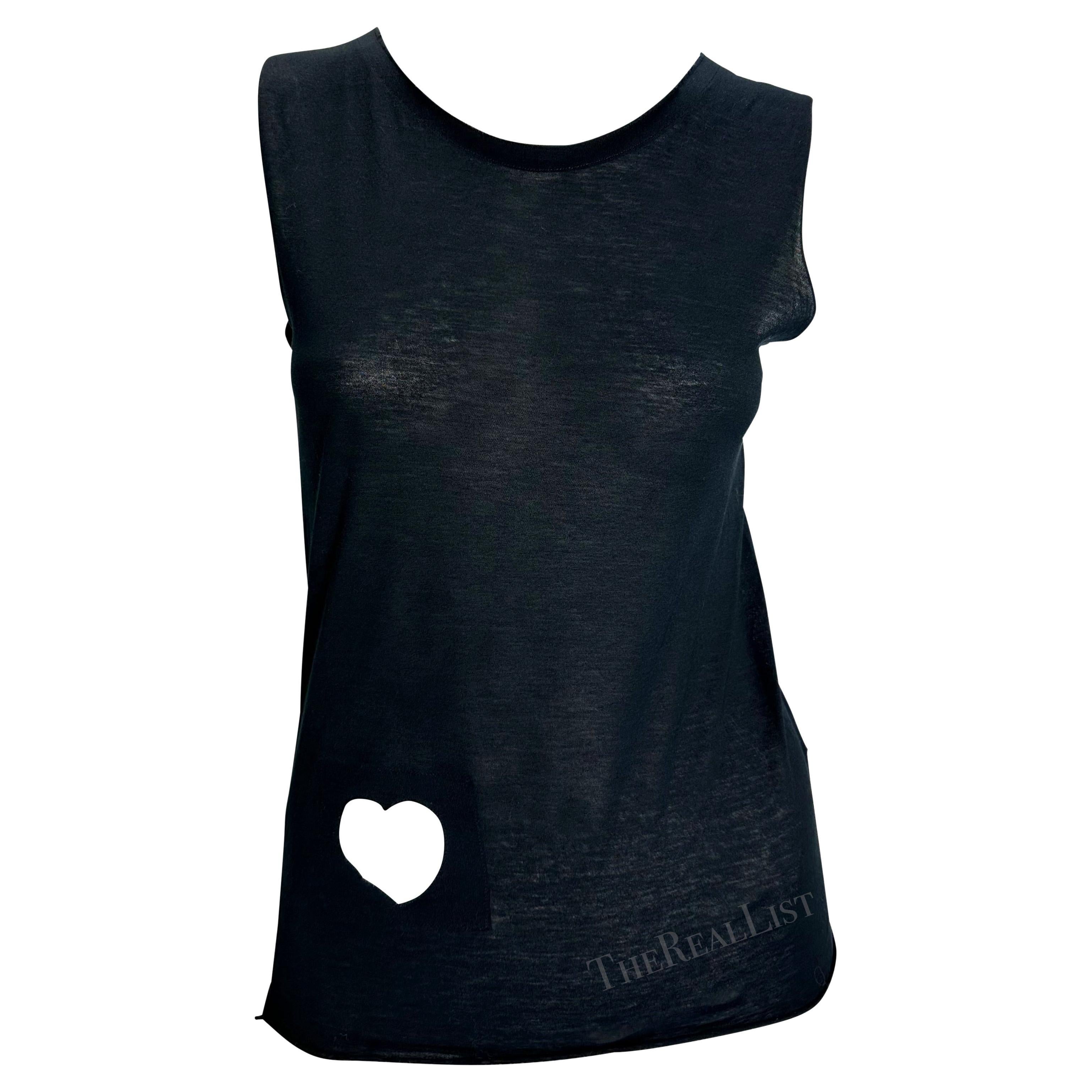 S/S 2002 Gucci by Tom Ford Runway Heart Cutout Black Sheer Tank Top For Sale