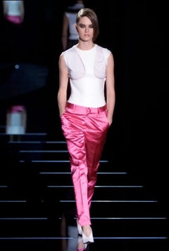 S/S 2001 Gucci by Tom Ford Runway Hot Pink Satin Silk Blend Tapered Pants