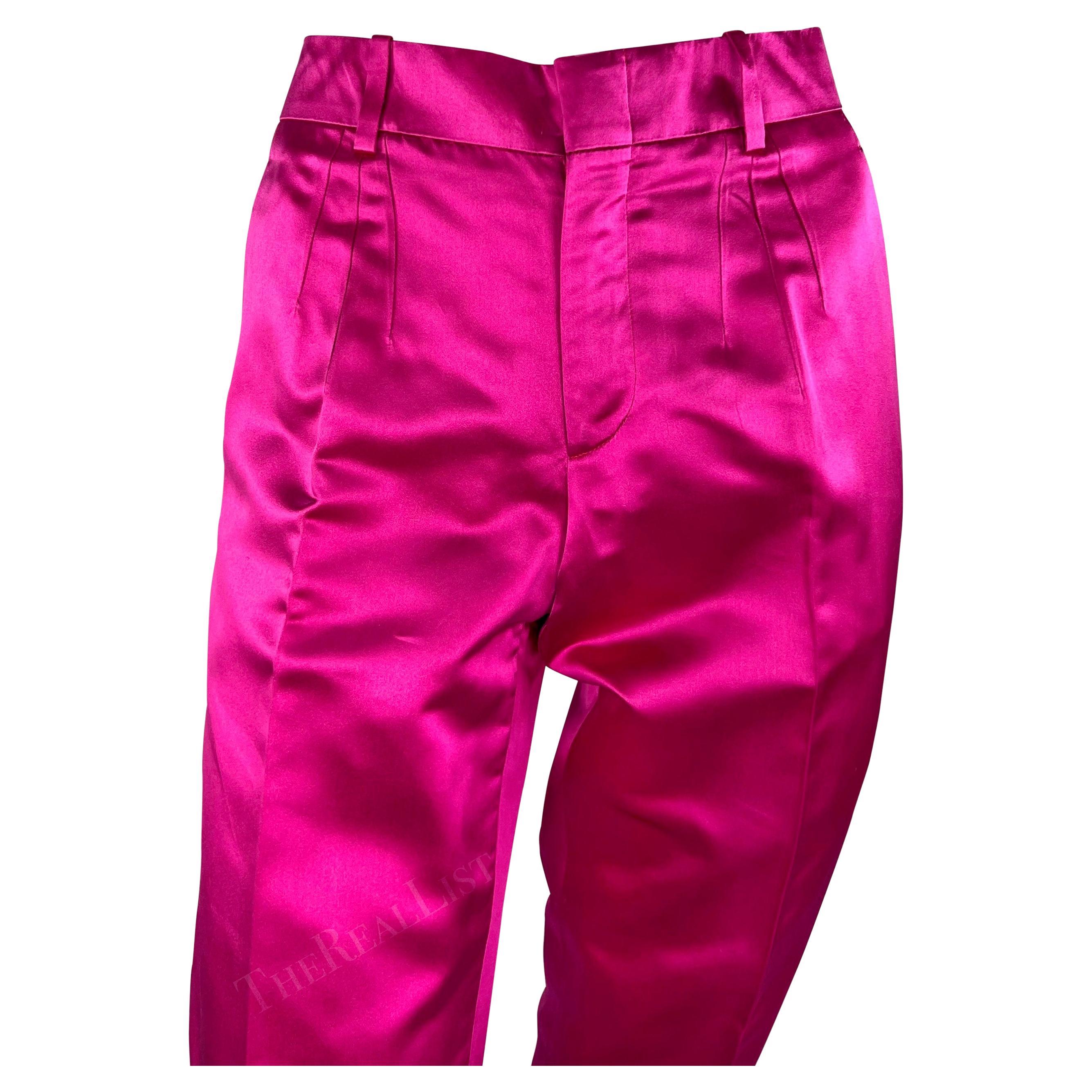 S/S 2001 Gucci by Tom Ford Runway Hot Pink Satin Silk Blend Tapered Pants In Excellent Condition For Sale In West Hollywood, CA