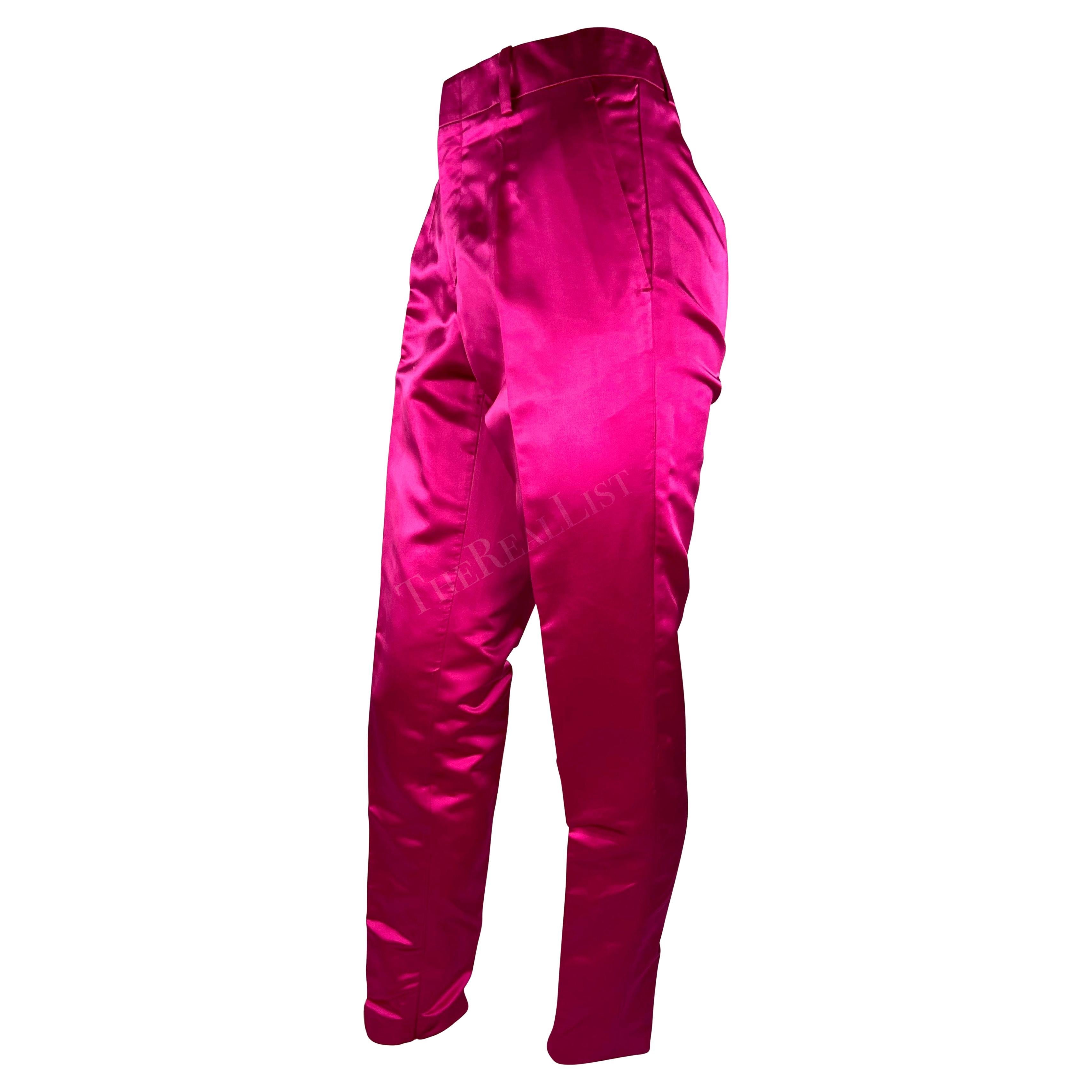 S/S 2001 Gucci by Tom Ford Runway Hot Pink Satin Silk Blend Tapered Pants For Sale 1