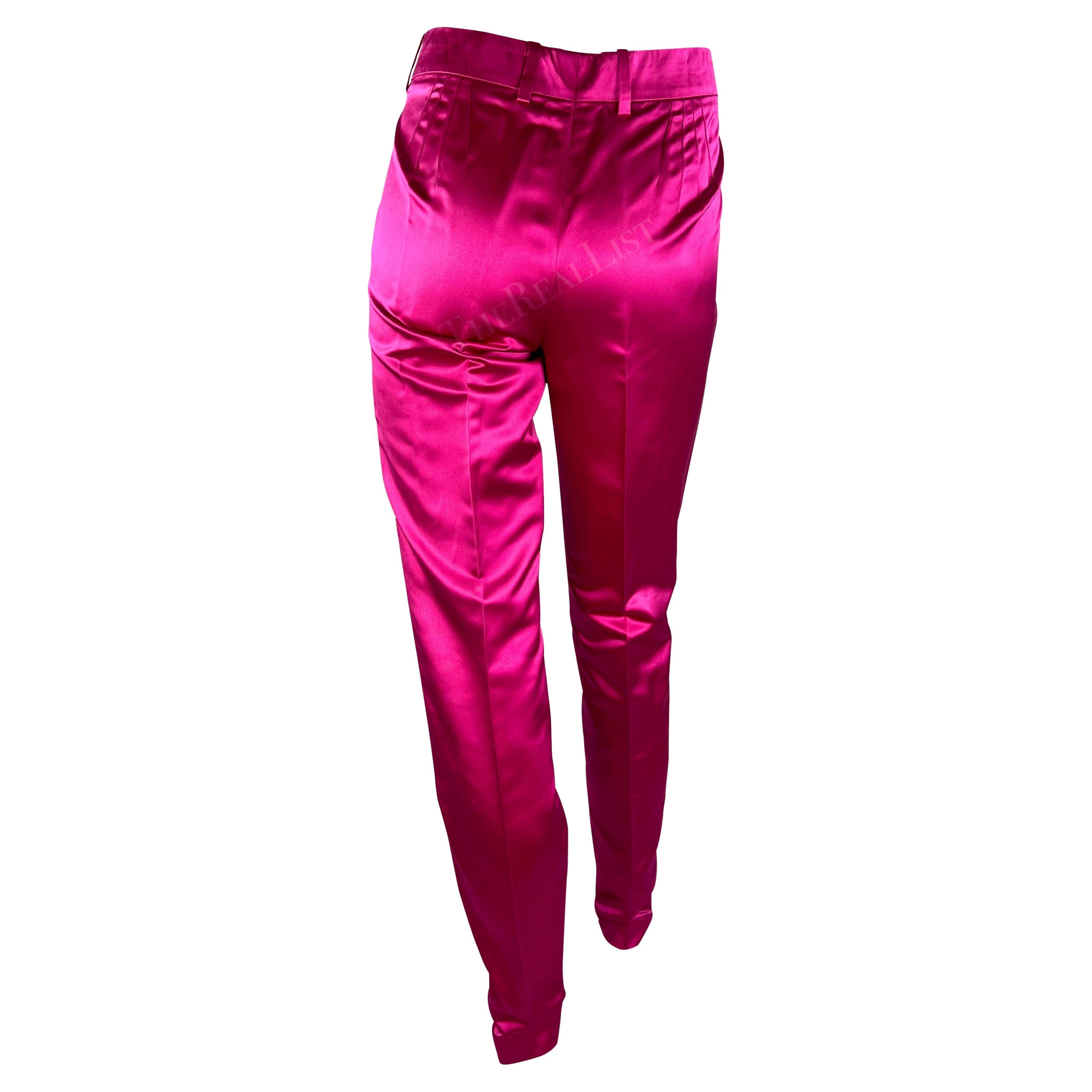 S/S 2001 Gucci by Tom Ford Runway Hot Pink Satin Silk Blend Tapered Pants For Sale 2