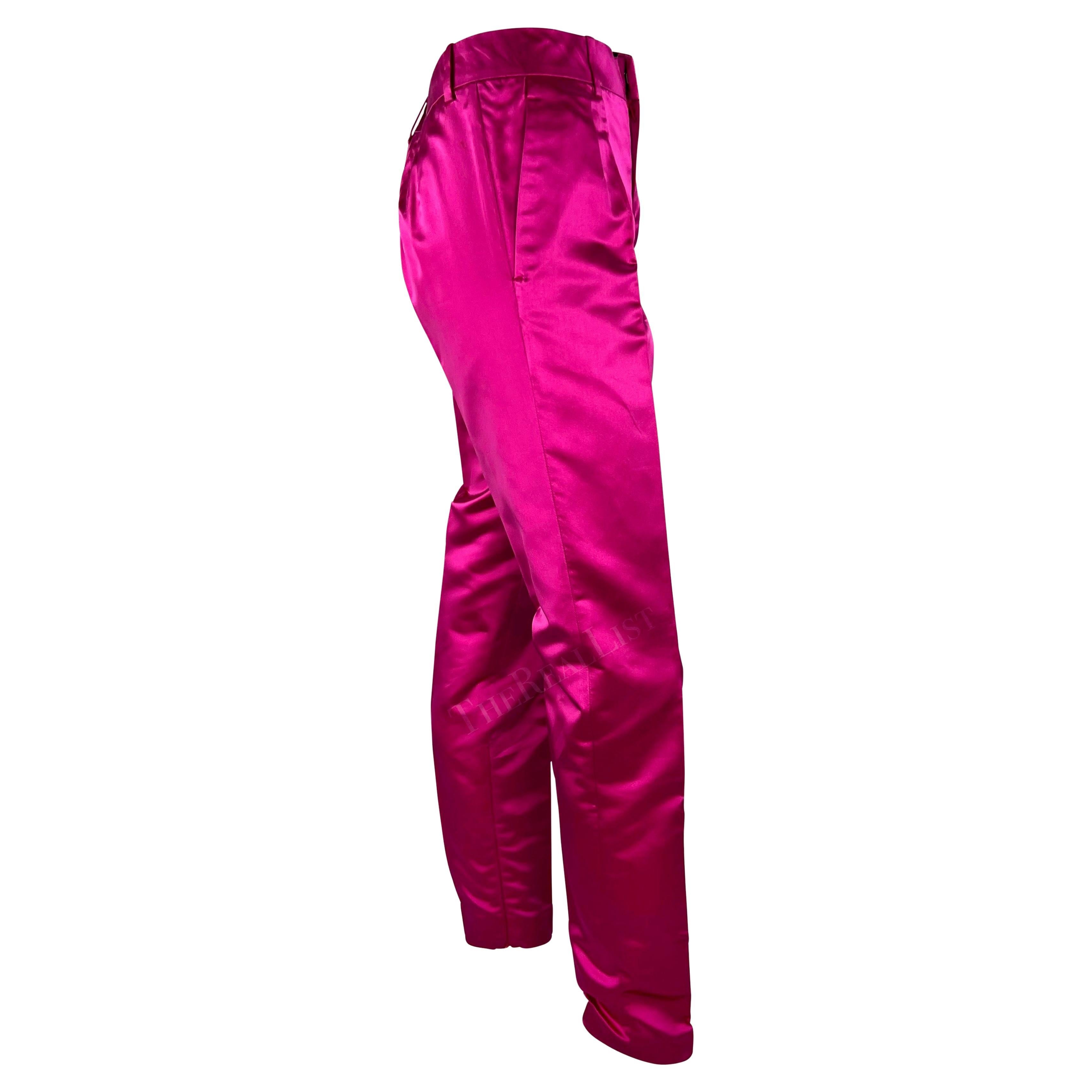 S/S 2001 Gucci by Tom Ford Runway Hot Pink Satin Silk Blend Tapered Pants For Sale 3