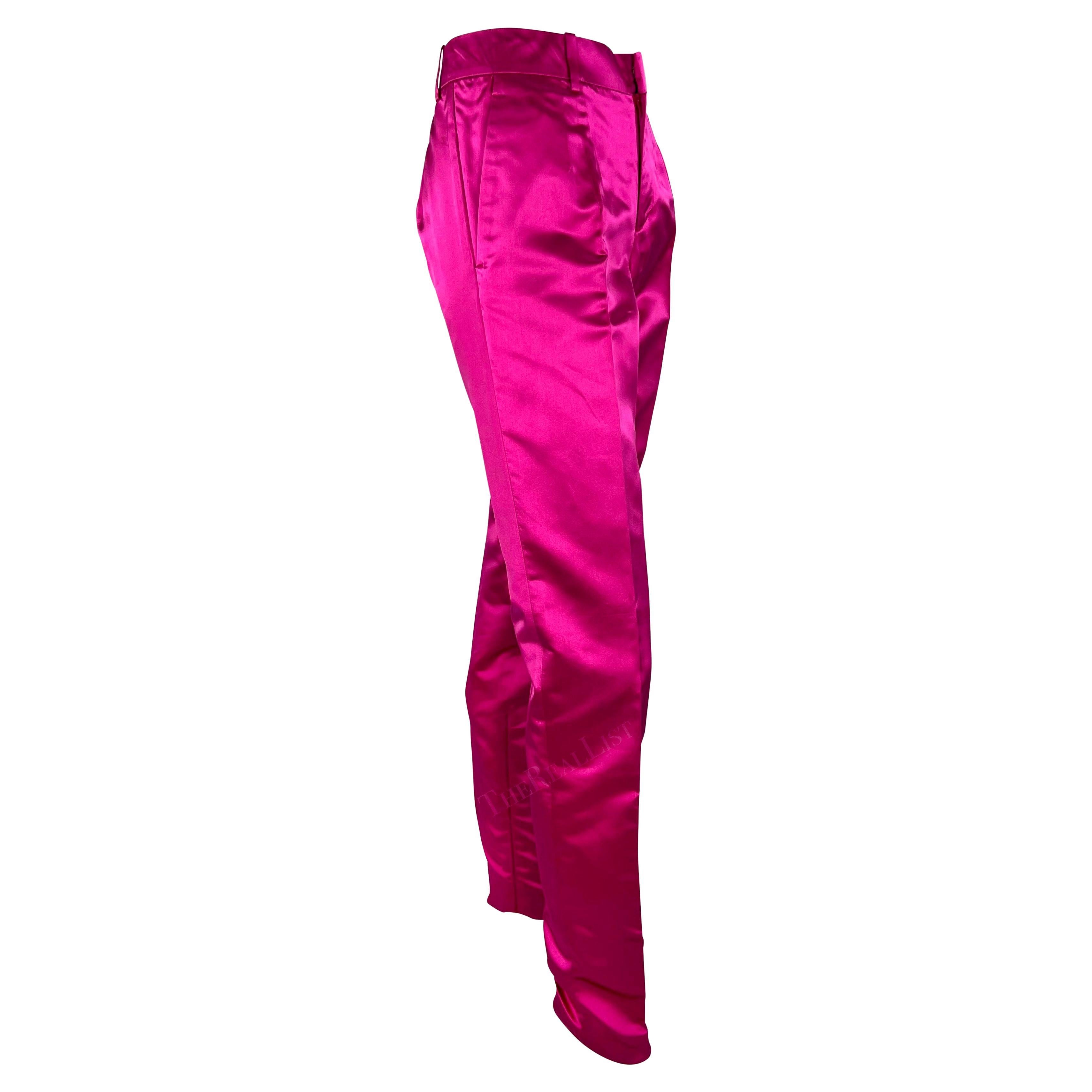 S/S 2001 Gucci by Tom Ford Runway Hot Pink Satin Silk Blend Tapered Pants For Sale 4