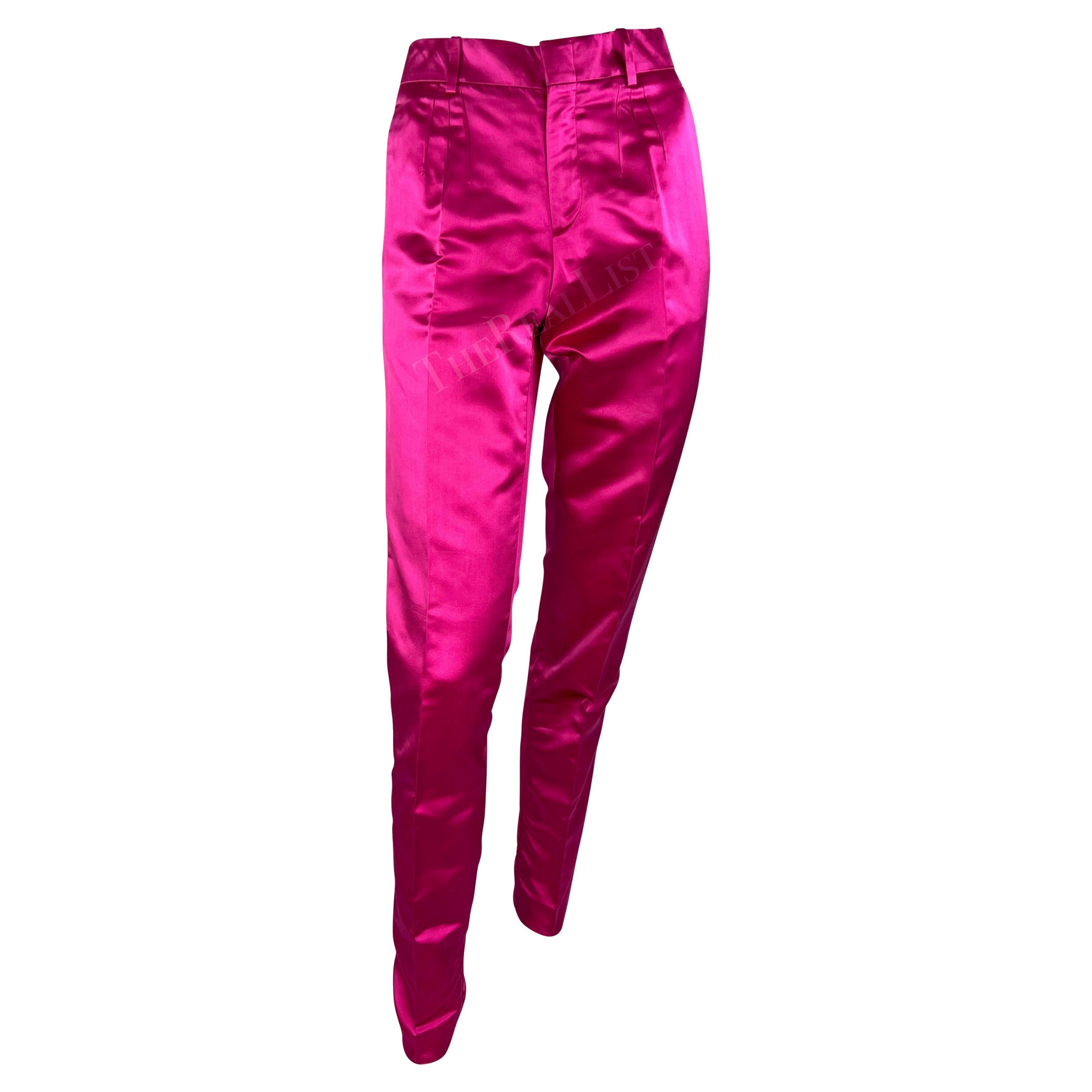 S/S 2001 Gucci by Tom Ford Runway Hot Pink Satin Silk Blend Tapered Pants For Sale