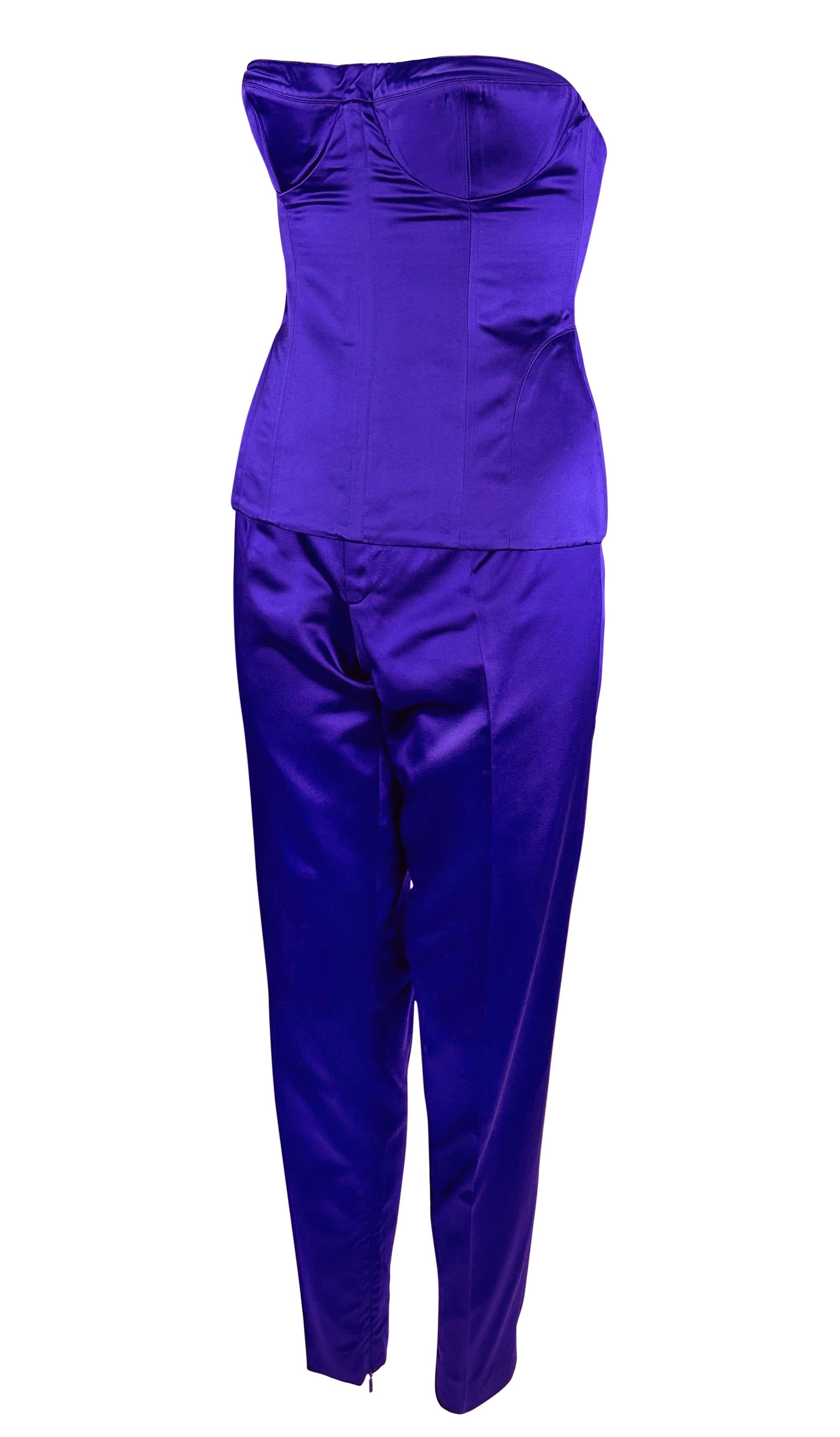 S/S 2001  Gucci by Tom Ford Runway Purple Silk Satin Corset Bustier Pant Set For Sale 1