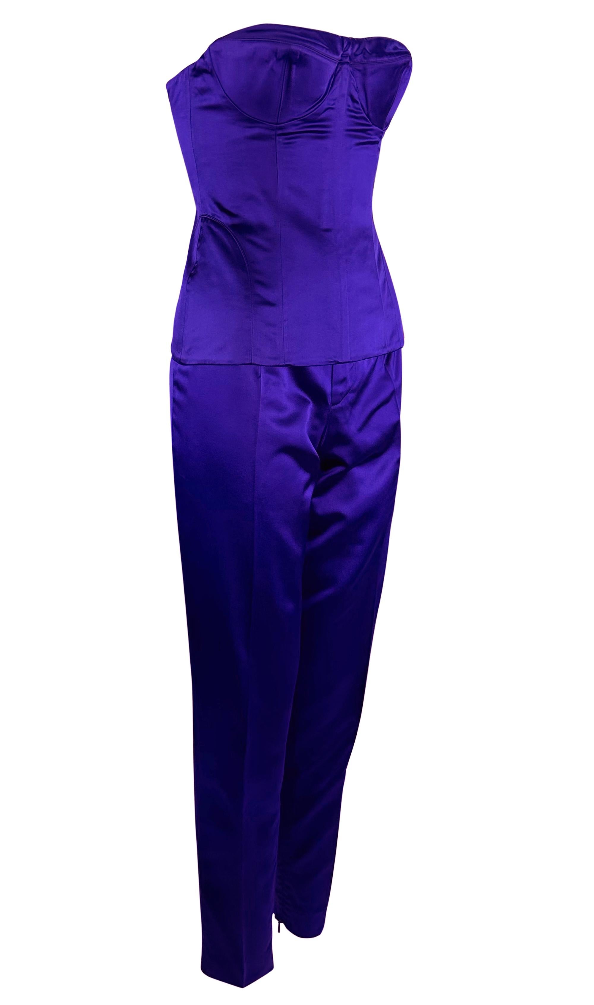 S/S 2001  Gucci by Tom Ford Runway Purple Silk Satin Corset Bustier Pant Set For Sale 2