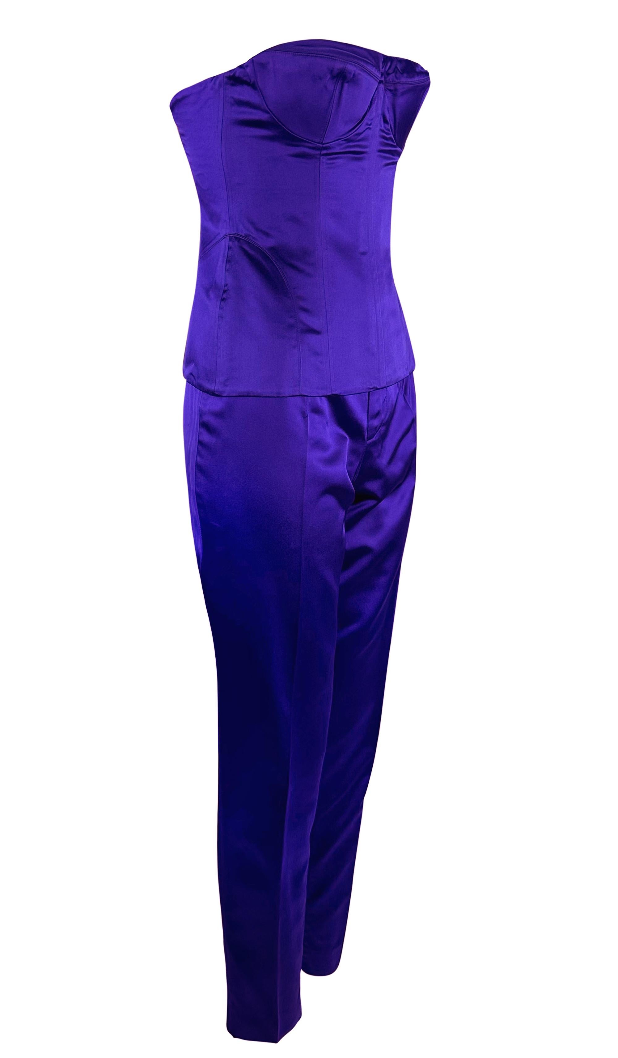 S/S 2001  Gucci by Tom Ford Runway Purple Silk Satin Corset Bustier Pant Set For Sale 3