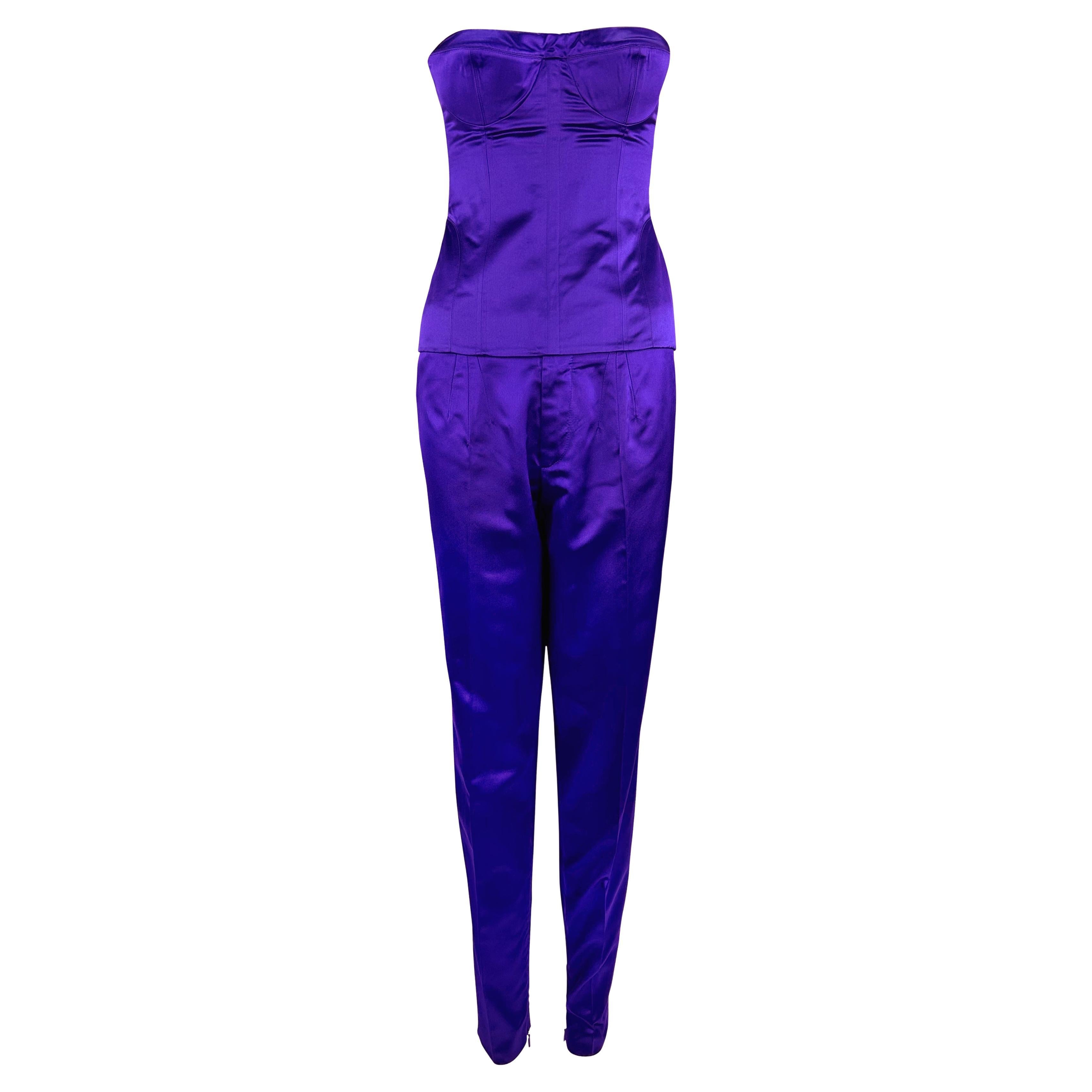 S/S 2001  Gucci by Tom Ford Runway Purple Silk Satin Corset Bustier Pant Set For Sale