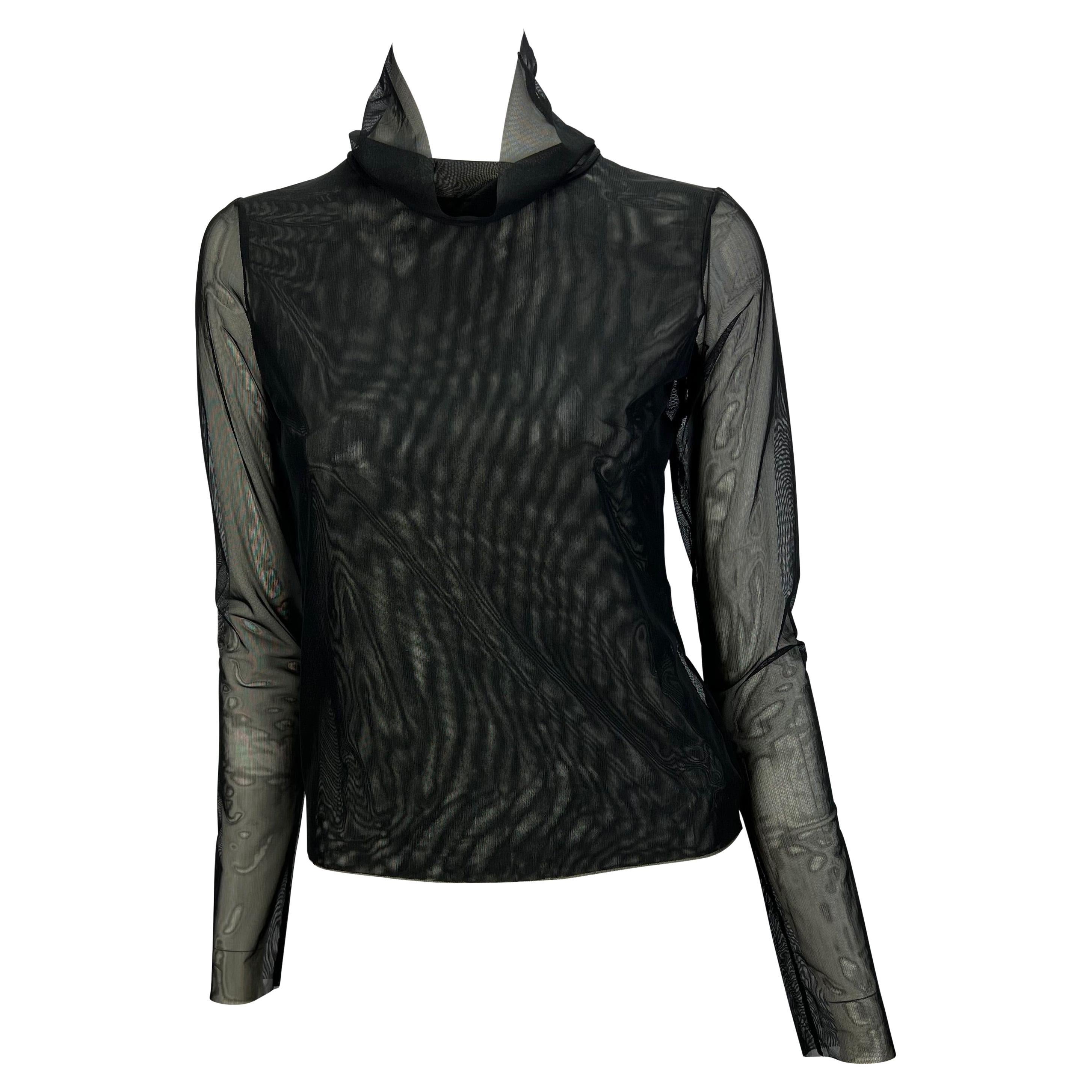 S/S 2001 Gucci by Tom Ford Runway Sheer Stretch Black Mesh Mock Neck Top  For Sale at 1stDibs