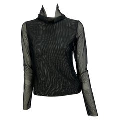 S/S 2001 Gucci by Tom Ford Runway Top de malla negra elástica con cuello alto