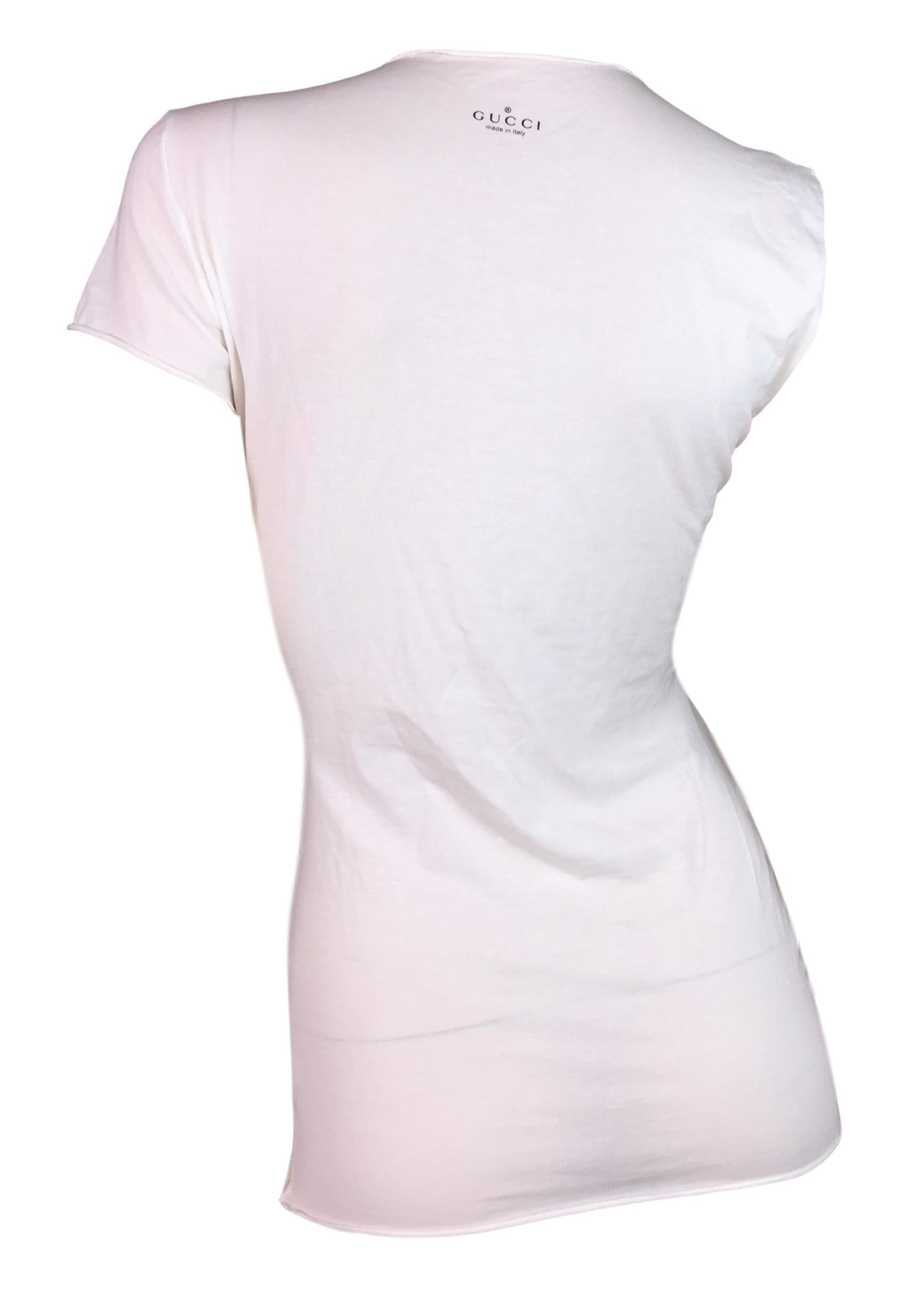 Gray S/S 2001 Gucci by Tom Ford Runway White Cut-Out T-Shirt Crop Top