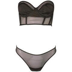Used S/S 2001 Gucci by Tom Ford Sheer Army Green Bustier Top & Panty Set