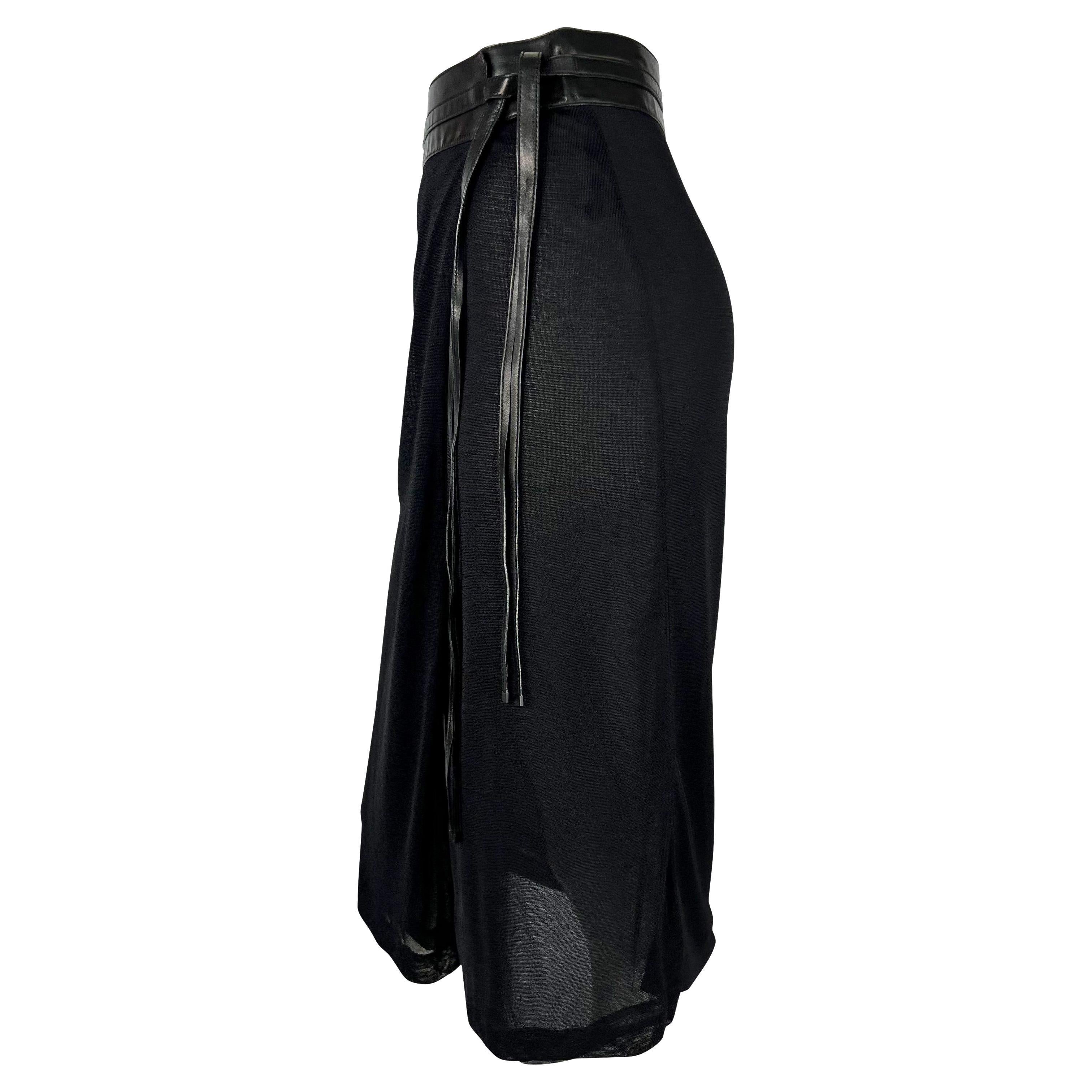 S/S 2001 Gucci by Tom Ford Sheer Black Leather Belted Wrap Skirt In Good Condition For Sale In West Hollywood, CA