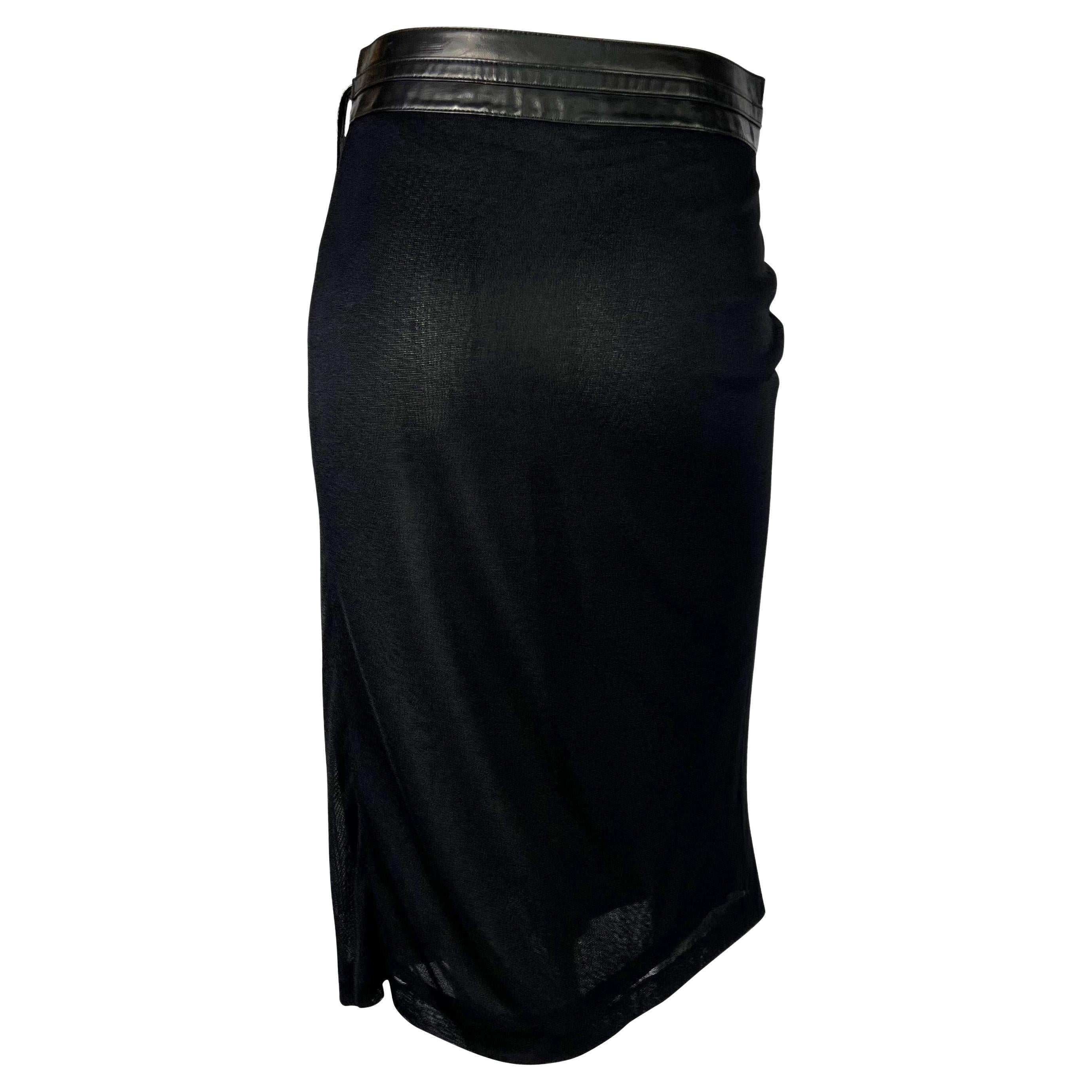 Women's S/S 2001 Gucci by Tom Ford Sheer Black Leather Belted Wrap Skirt For Sale