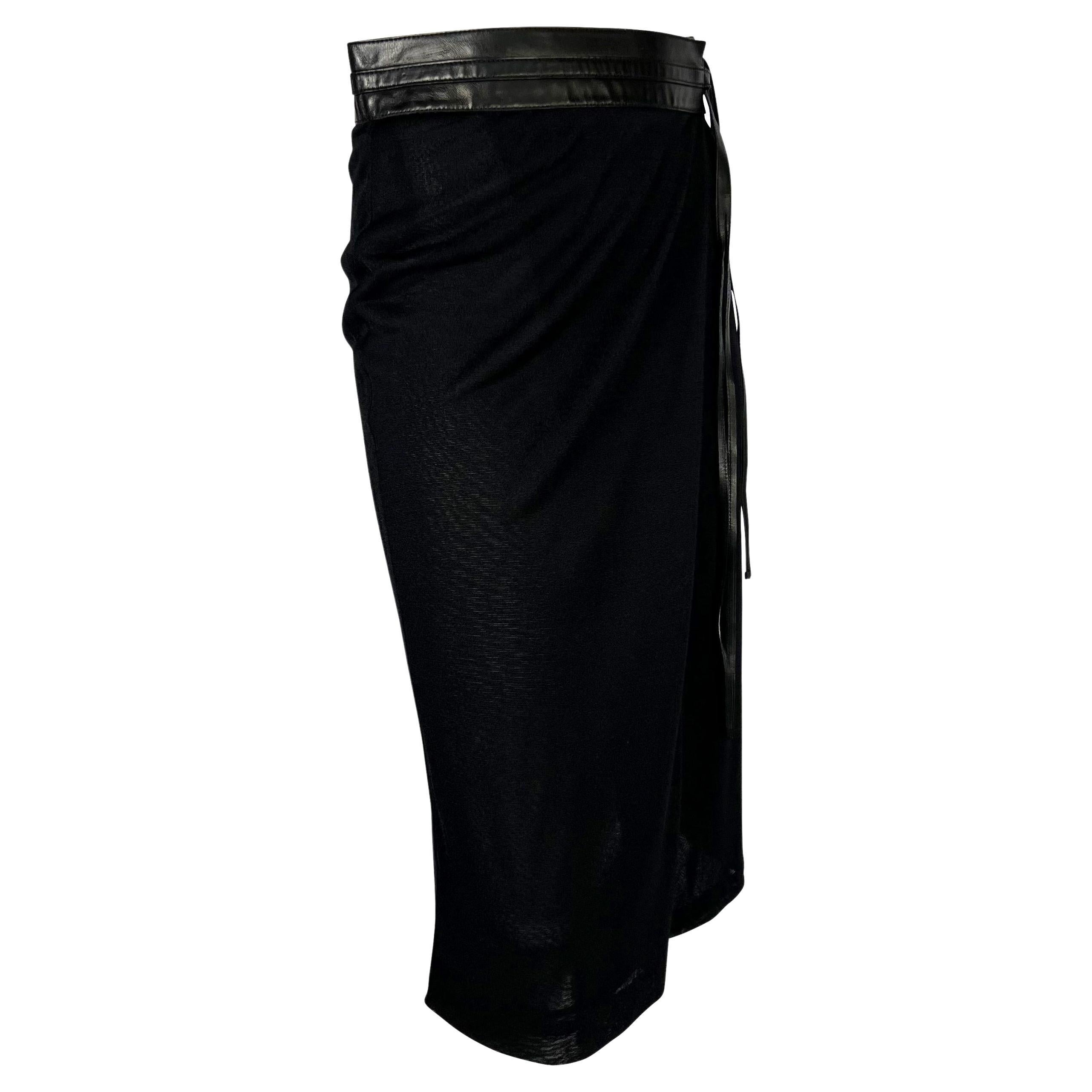 S/S 2001 Gucci by Tom Ford Sheer Black Leather Belted Wrap Skirt For Sale 2