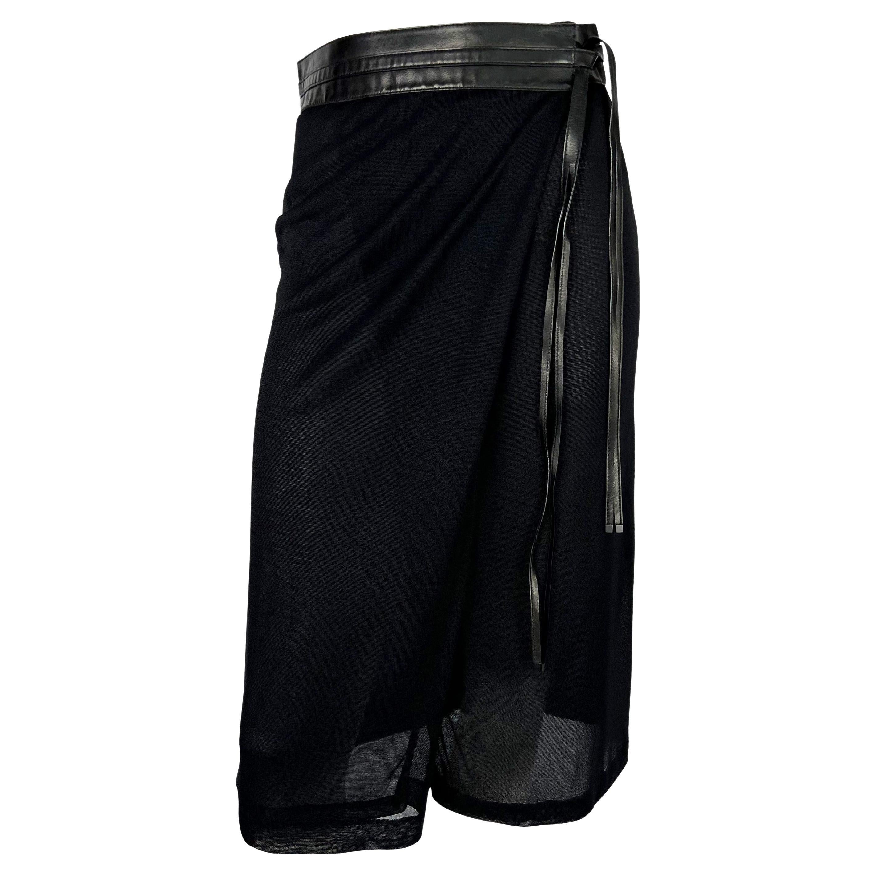 S/S 2001 Gucci by Tom Ford Sheer Black Leather Belted Wrap Skirt For Sale