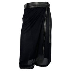 S/S 2001 Gucci by Tom Ford Sheer Black Leather Belted Wrap Skirt