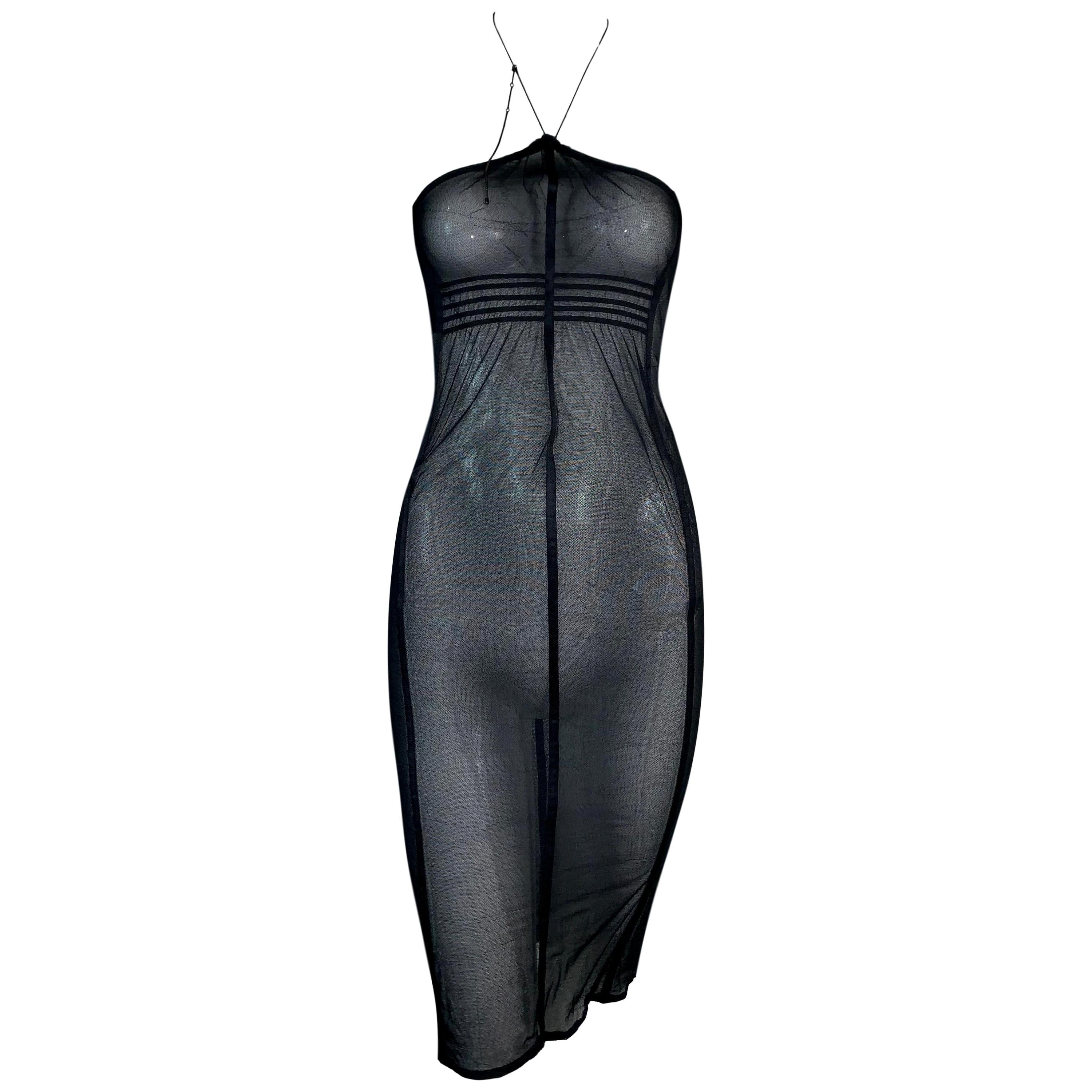 S/S 2001 Gucci by Tom Ford Schwarzes durchsichtiges Mesh- Nylon-Halskette-Kleid