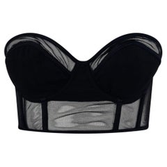 S/S 2001 Gucci by Tom Ford Sheer Black Mesh Strapless Bustier Crop Top S