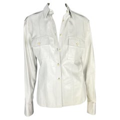 F/S 2001 Gucci by Tom Ford Weißes Lederhemd mit Knopfleiste und Knopfleiste