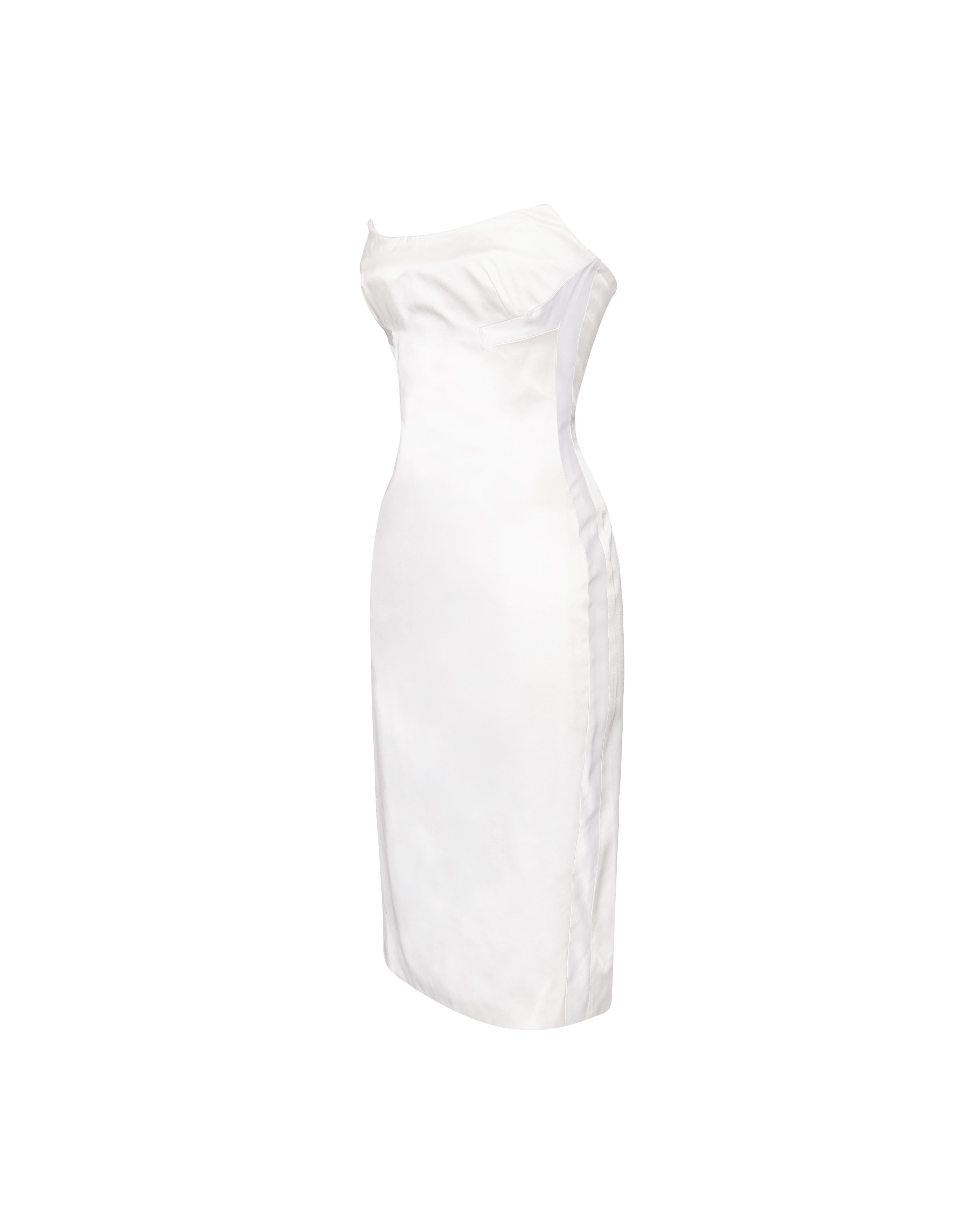 S/S 2001 Gucci by Tom Ford White Silk Satin Strapless Corset Dress In Excellent Condition In North Hollywood, CA