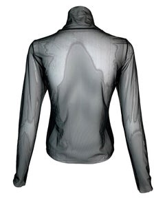 S/S 2001 Gucci Tom Ford Runway Sheer Black Mesh L/S High Neck Top