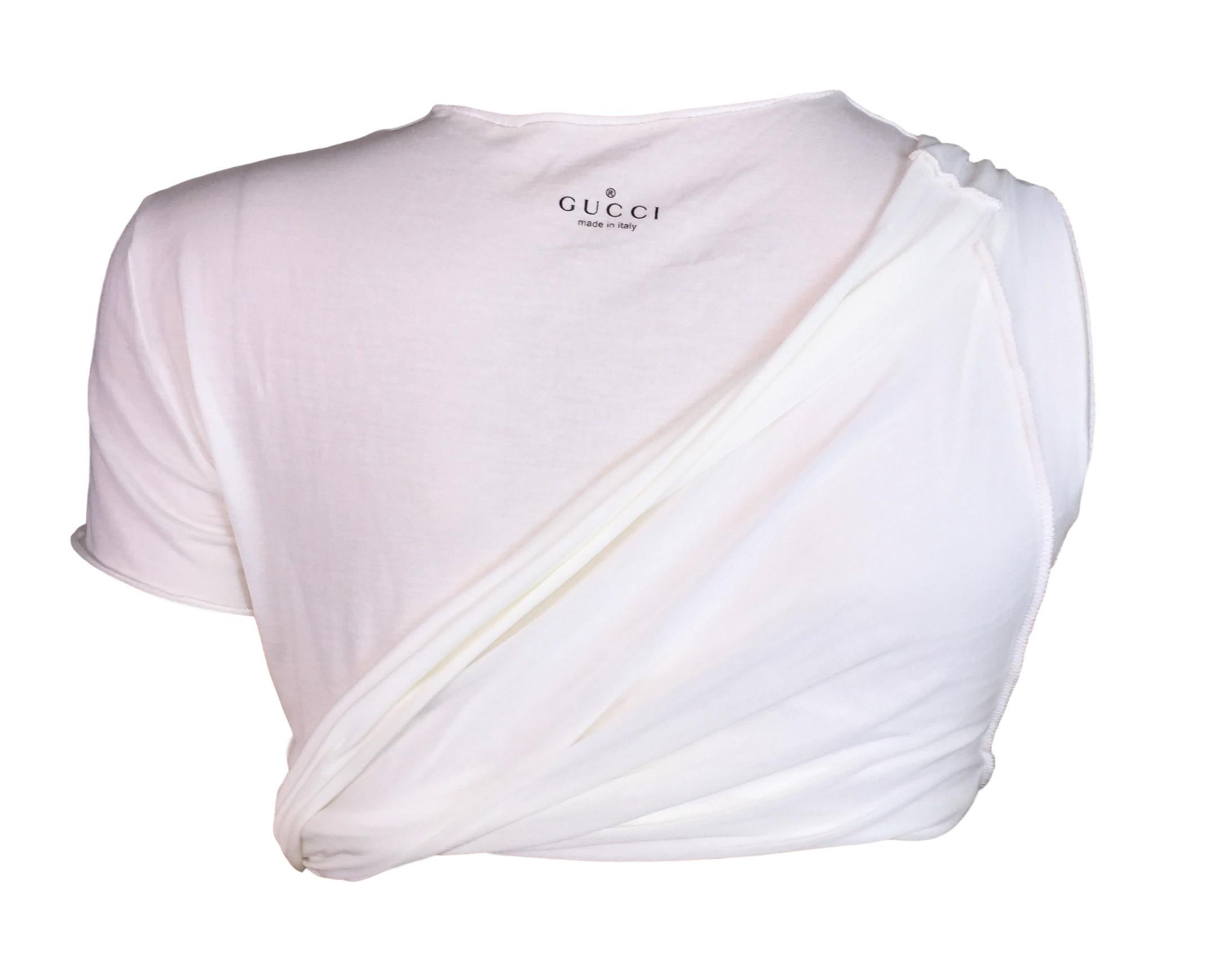 S/S 2001 Gucci Tom Ford Runway Sheer White Cut-Out Crop Top T-Shirt 42 1