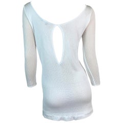 S/S 2001 Gucci Tom Ford Sheer White Jersey Plunging Back Micro Mini Dress
