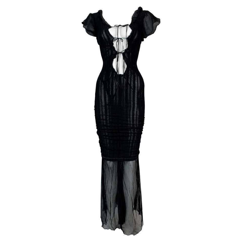 S/S 2001 Jean Paul Gaultier Plunging Sheer Black Bodycon Maxi Dress at ...