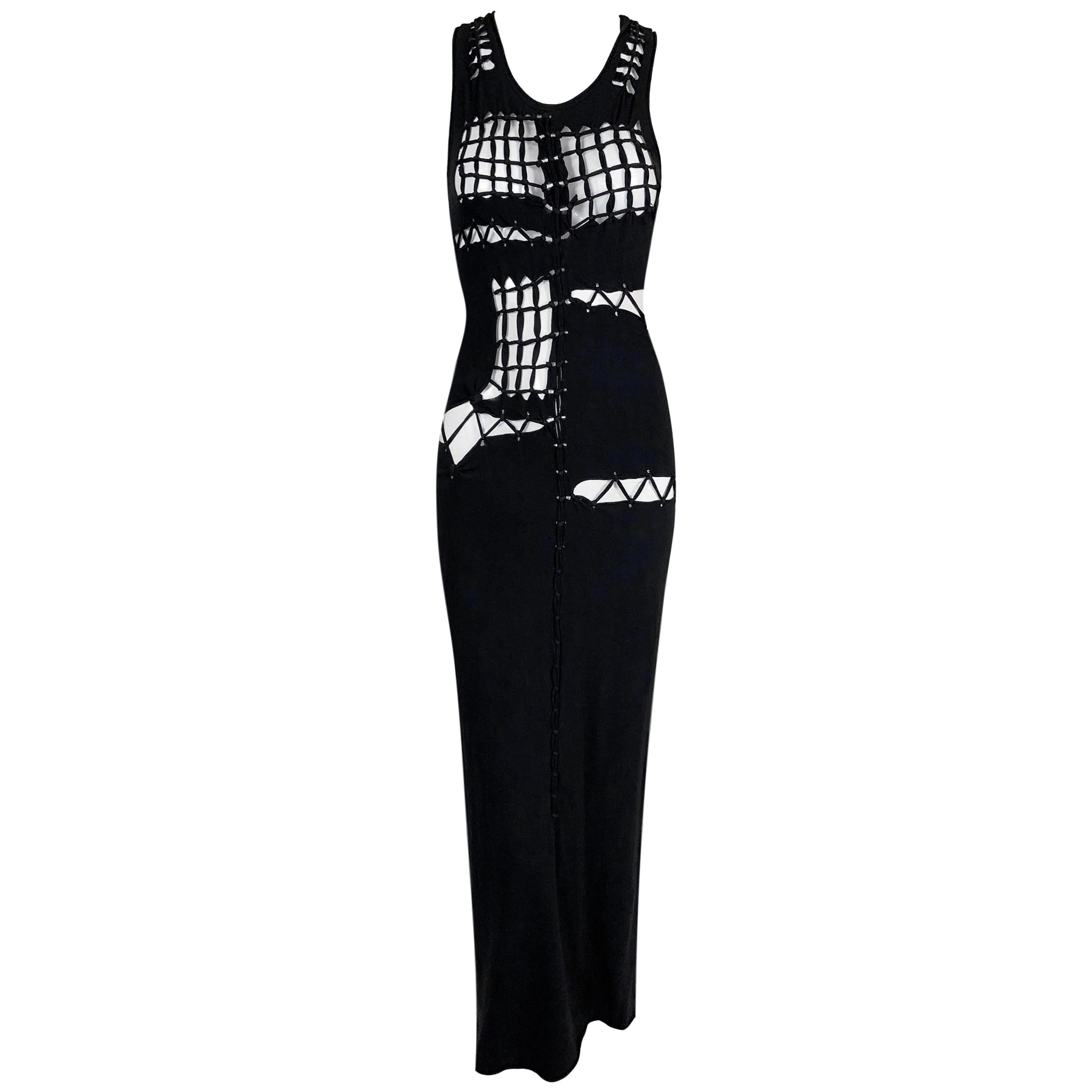 S/S 2001 Jean Paul Gaultier Runway Black Cut-Out Sheer Long Dress