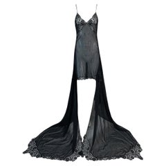 S/S 2001 Jean Paul Gaultier Sheer Black Lace Trim Hi-Low Gown Mini Dress