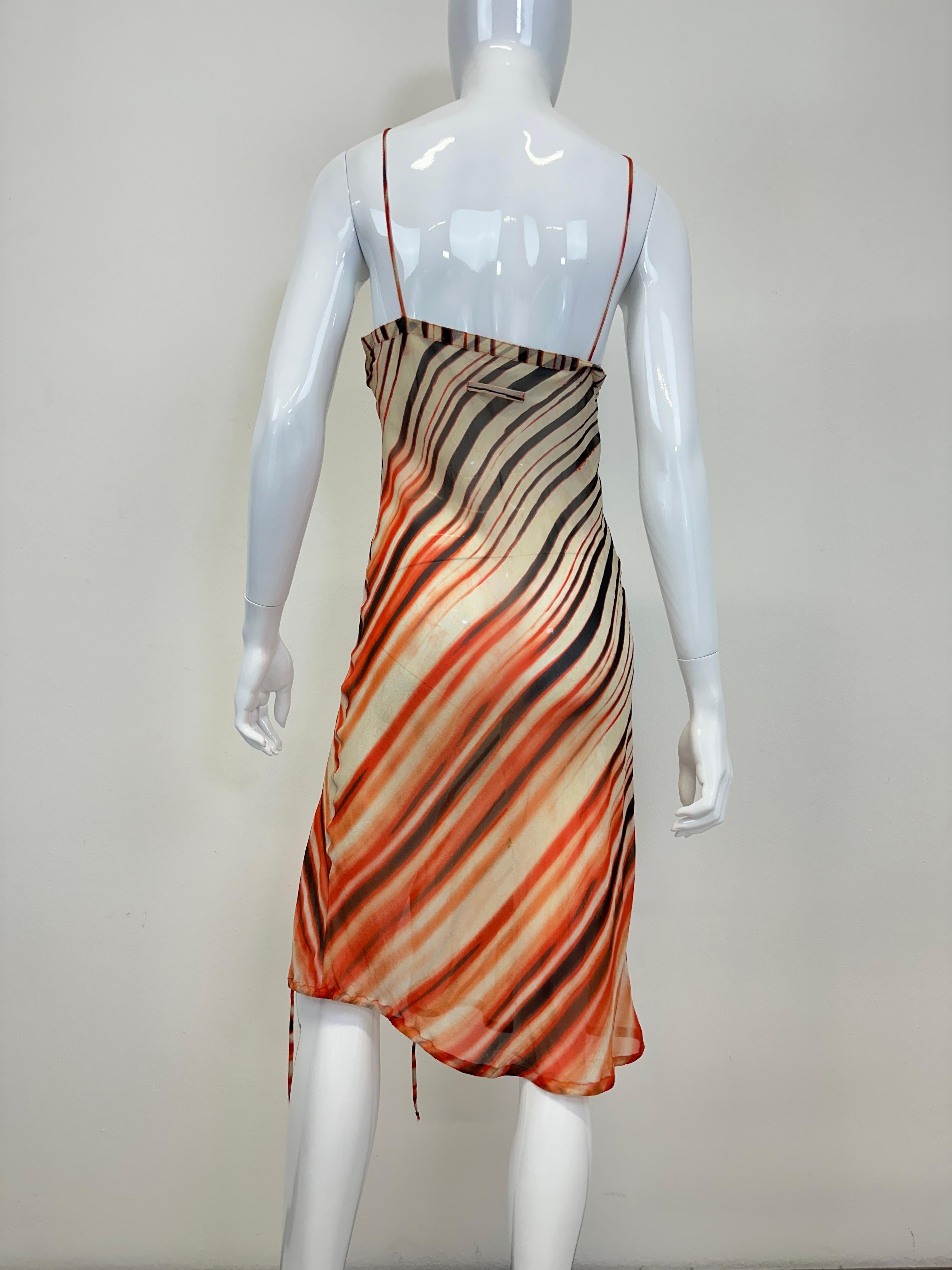Beige S/S 2001 Jean Paul Gaultier - Robe en maille de soie rayée et transparente en vente