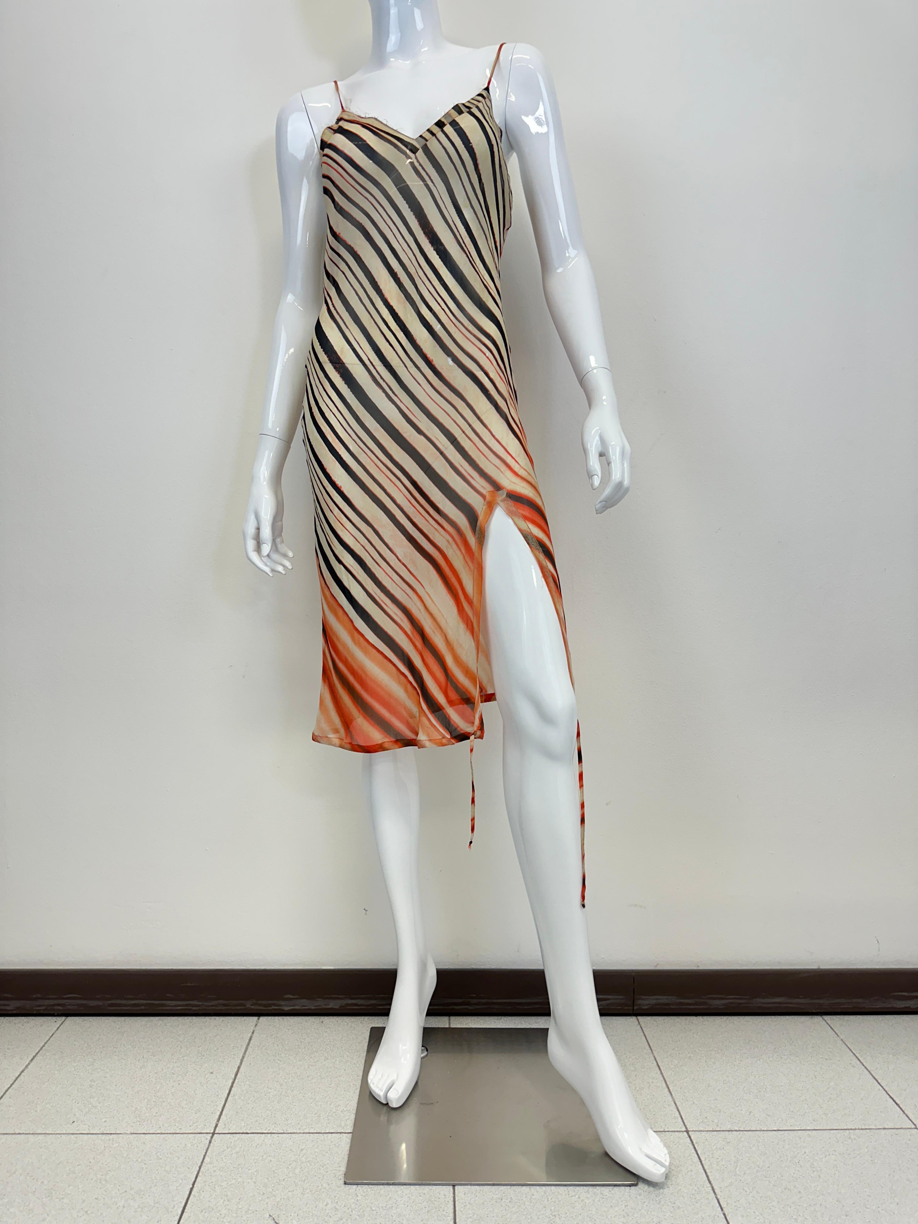 S/S 2001 Jean Paul Gaultier - Robe en maille de soie rayée et transparente Excellent état - En vente à Padova, IT