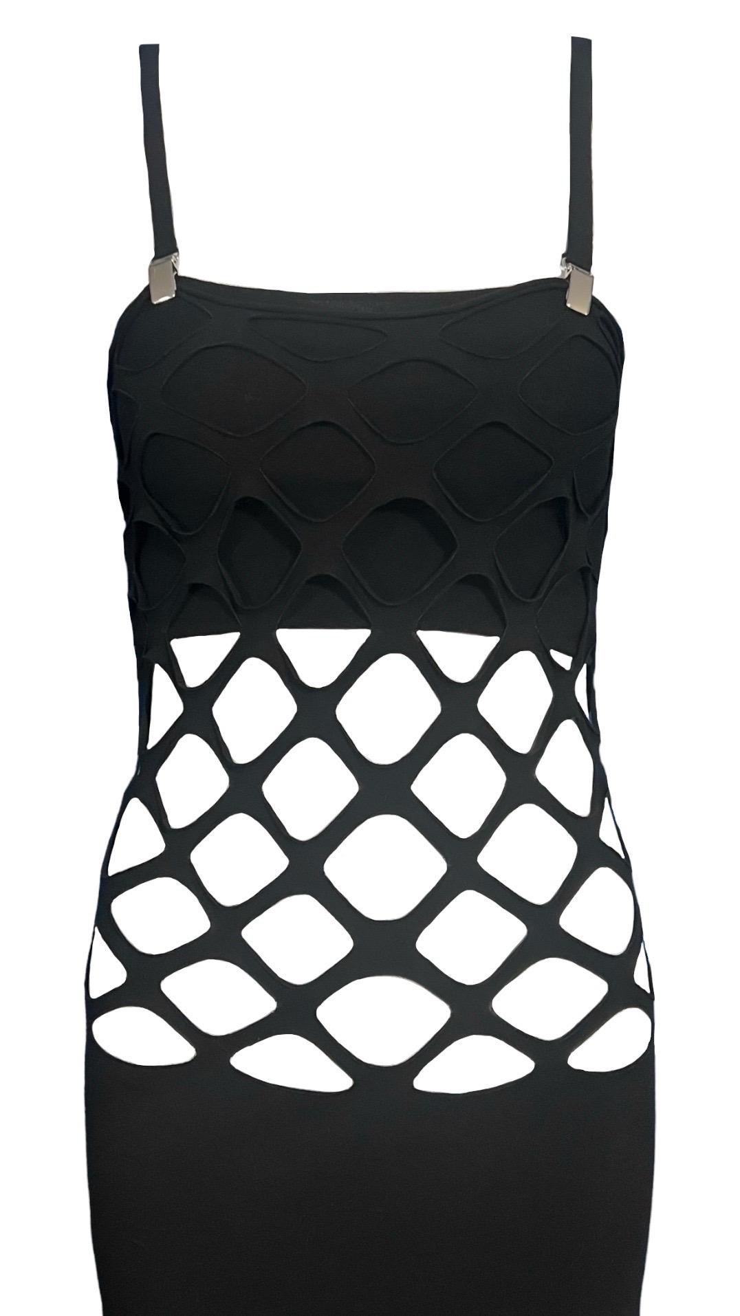 S/S 2001 Jean Paul Gaultier Soleil Black Cutout Fishnet Gown In Excellent Condition For Sale In Concord, NC
