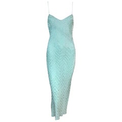 S/S 2001 John Galliano Green Chevron Beaded Slip Dress