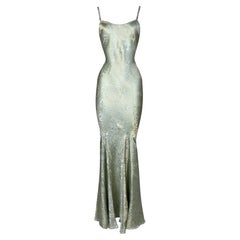 S/S 2001 John Galliano Mint Green & Gold Mermaid Gown Dress w Crystal Straps